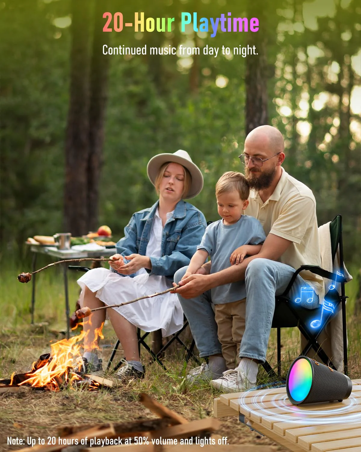 Portable Bluetooth Speaker Wireless with 9 Color Lights, 20H Playtime, Stereo Pairing, Deep Bass, IPX6 Waterproof, Bluetooth 5.3, Small Speaker for Home, Party, Outdoor, Camping, Beach, Gift Black - Image 4