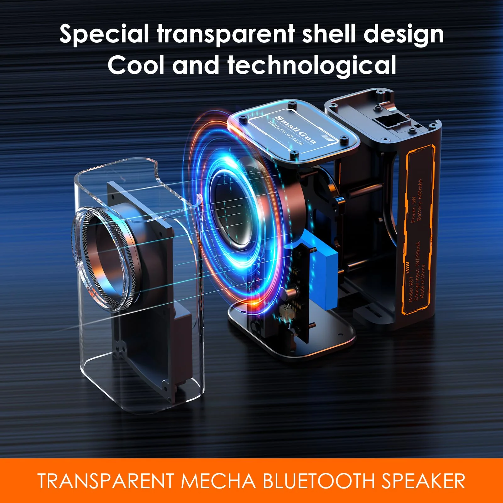 Portable Bluetooth Speaker with Lights, Transparent Wireless Mini Bluetooth Speaker with TWS, Perfect Small Speaker HD Sound and Bass for Office, Home, Shower, Room, Bike, Car (Black) Black - Image 2