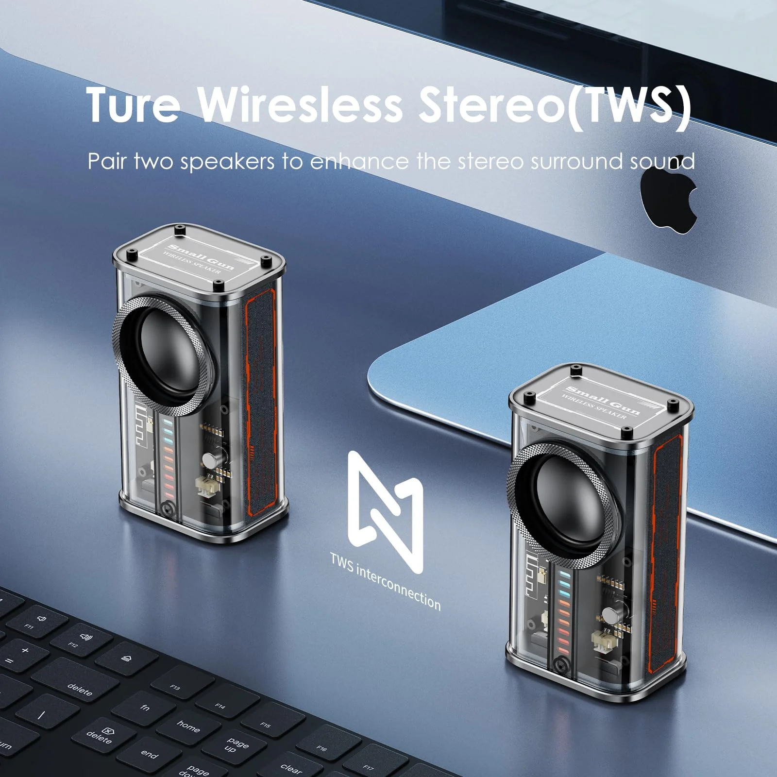 Portable Bluetooth Speaker with Lights, Transparent Wireless Mini Bluetooth Speaker with TWS, Perfect Small Speaker HD Sound and Bass for Office, Home, Shower, Room, Bike, Car (Black) Black - Image 4