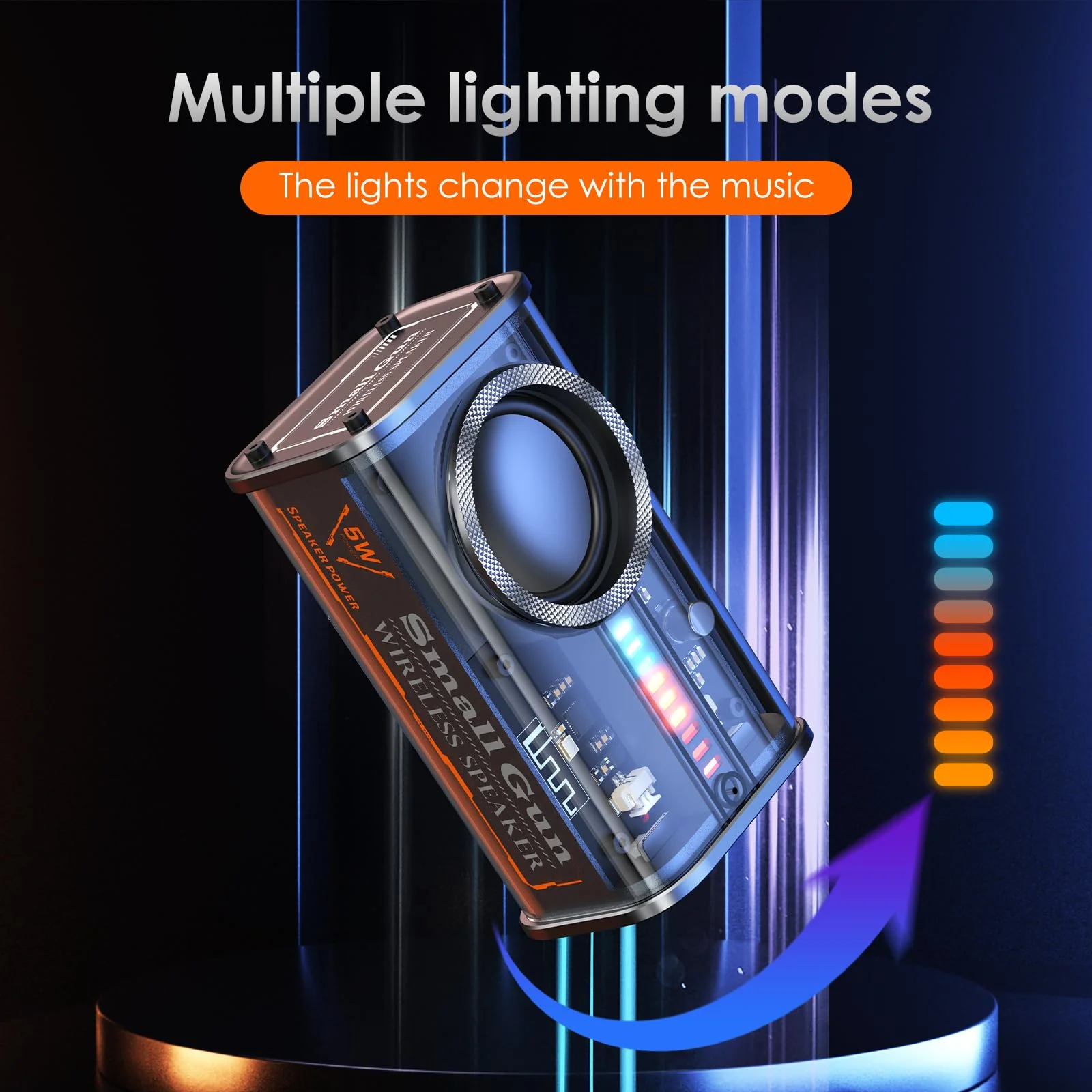 Portable Bluetooth Speaker with Lights, Transparent Wireless Mini Bluetooth Speaker with TWS, Perfect Small Speaker HD Sound and Bass for Office, Home, Shower, Room, Bike, Car (Black) Black - Image 5