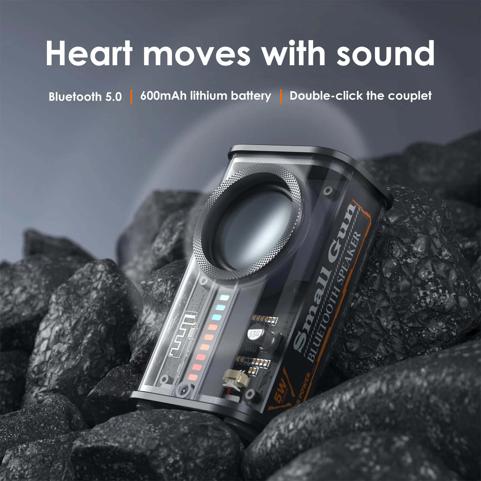 Portable Bluetooth Speaker with Lights, Transparent Wireless Mini Bluetooth Speaker with TWS, Perfect Small Speaker HD Sound and Bass for Office, Home, Shower, Room, Bike, Car (Black) Black - Image 9
