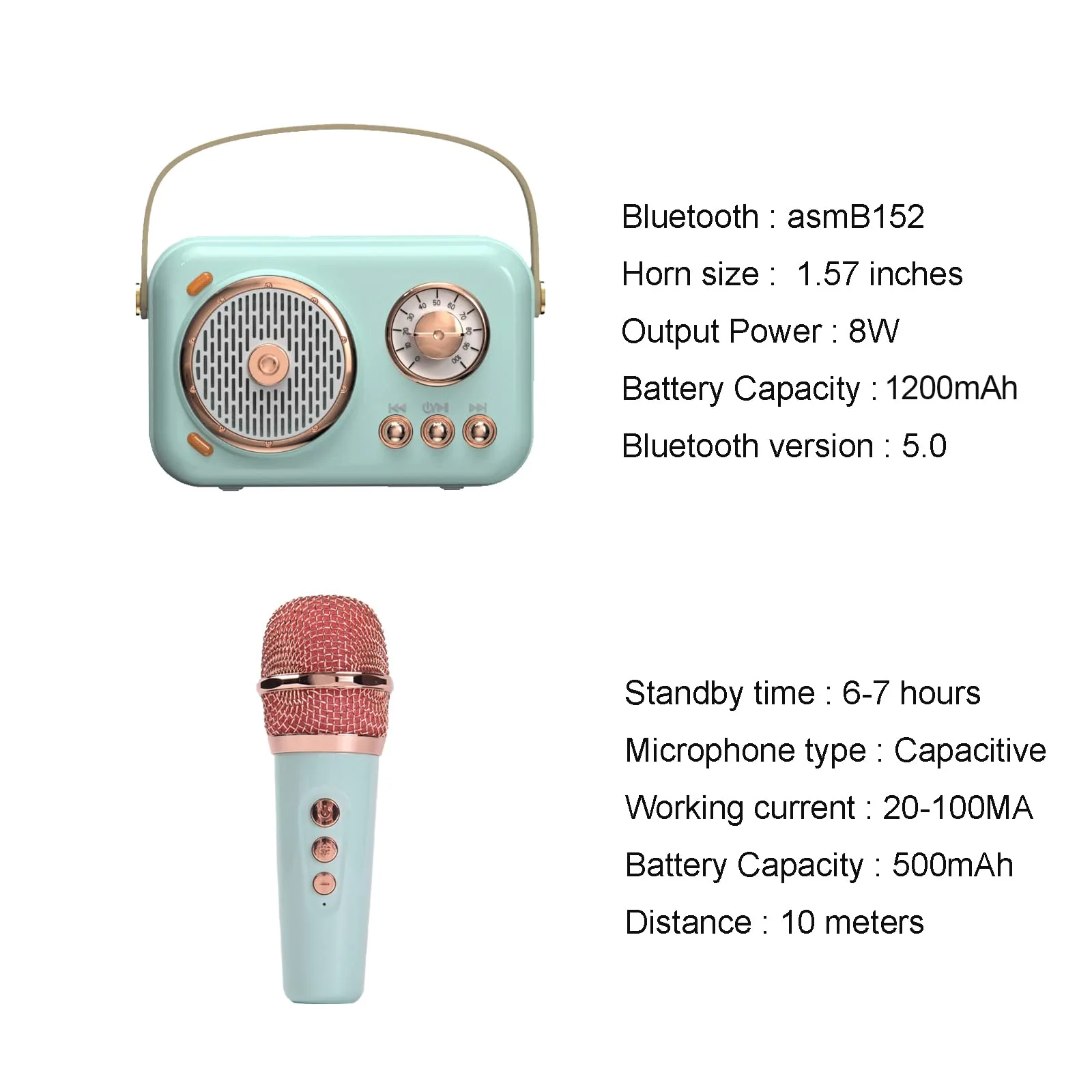 Portable Bluetooth Speaker with Microphone Set,Retro Bluetooth Speaker with Home Karaoke Machine,Portable Handheld Karaoke Mics Speaker Machine for Kids and Adults Home Party Birthday (Pink) (Green) green - Image 9