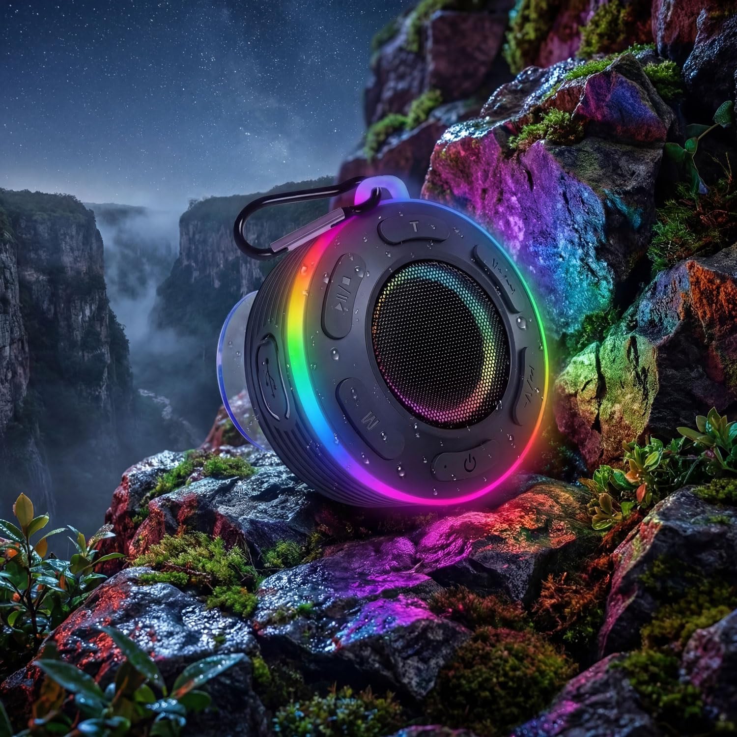 Portable Bluetooth Speaker with vibrant led lights, IPX6 Waterproof, Loud Stereo Sound,Hands-Free Calling/Radio, for Shower, Beach, Outdoors, Over 10 H Playtime, Mini/Small, Suction Cup & Hook - Image 9