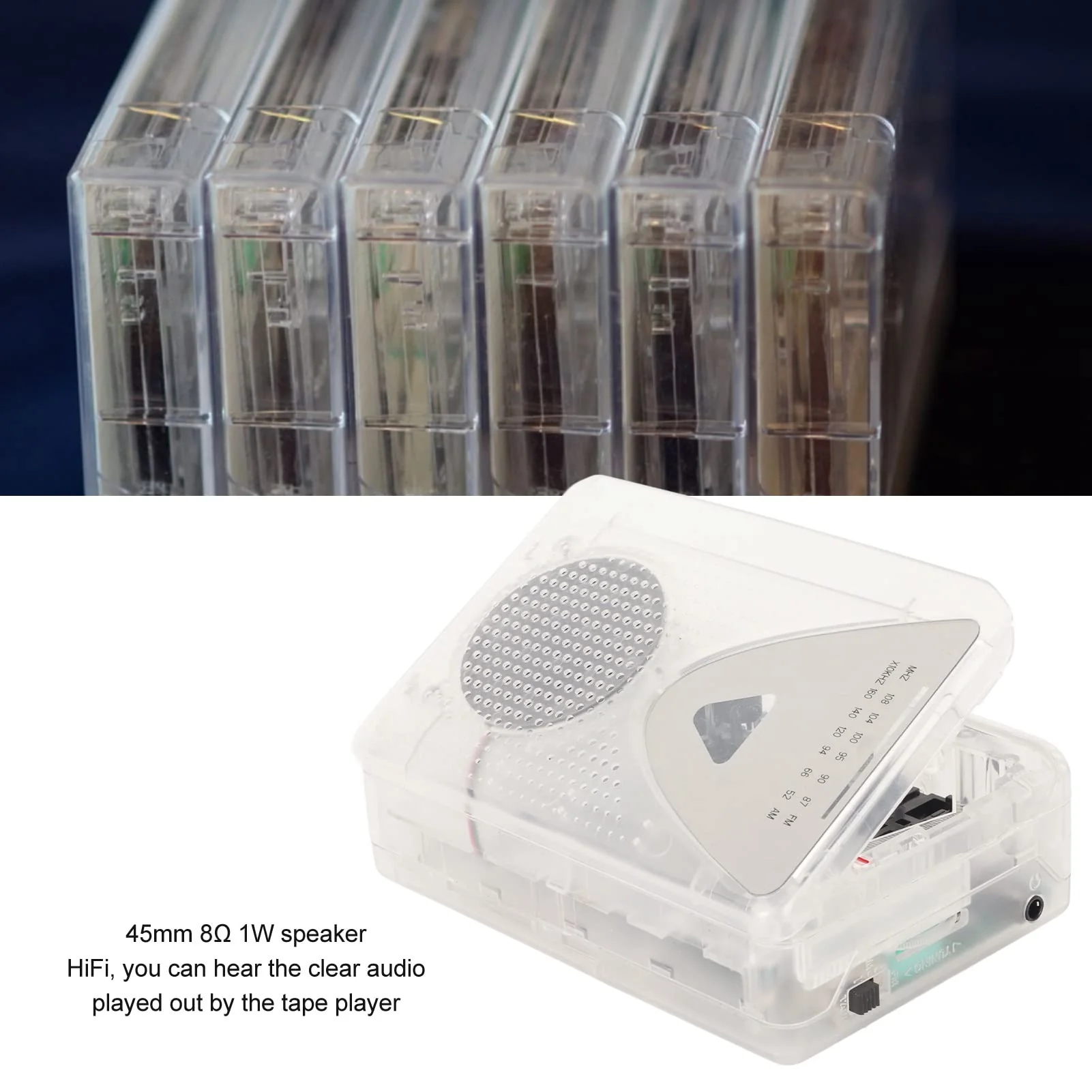Portable Cassette Player, FM AM Radio Stereo Cassette MP3 Tape Player with 3.5mm Jack and Speaker Support Battery Power and USB Power for Daily (Transparent) Transparent - Image 3