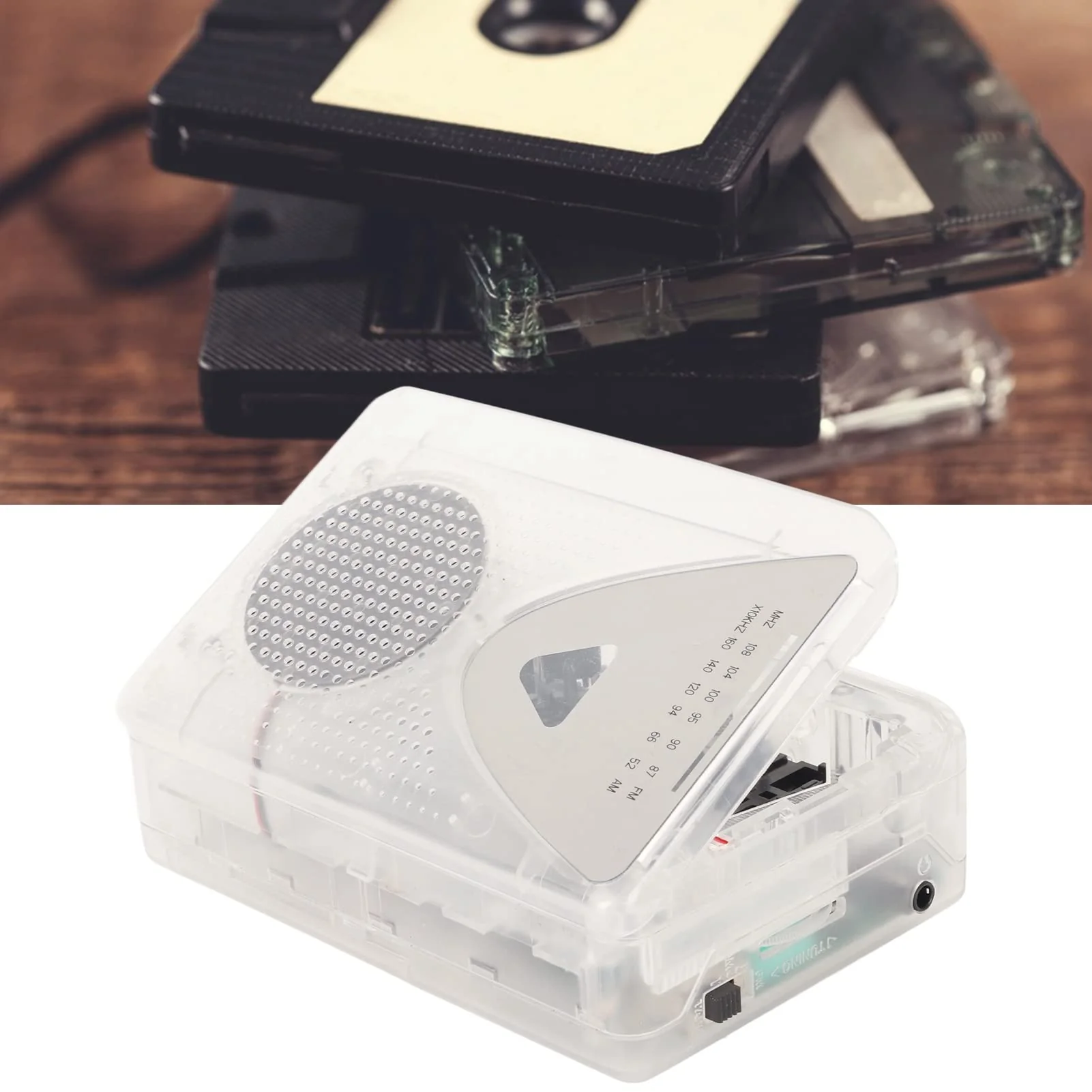 Portable Cassette Player, FM AM Radio Stereo Cassette MP3 Tape Player with 3.5mm Jack and Speaker Support Battery Power and USB Power for Daily (Transparent) Transparent - Image 6