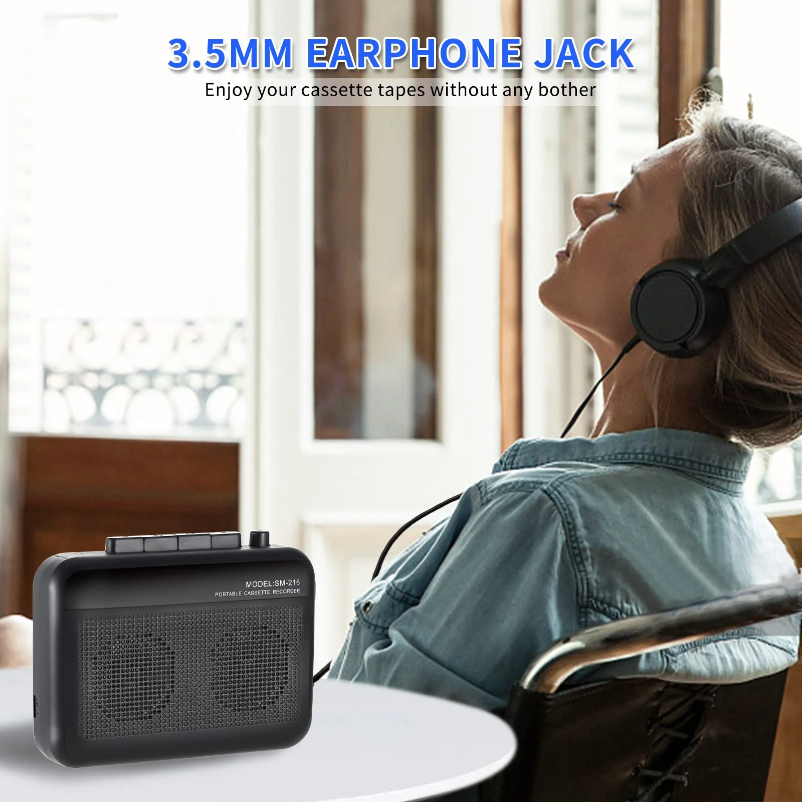 Portable Cassette Player Recorder with Bluetooth Transmitter, Small Cassette Tape Player with Headphone Jack, Build-in Speaker, Microphone Jack, Powered by AC Adapter or AA Battery- Black - Image 6