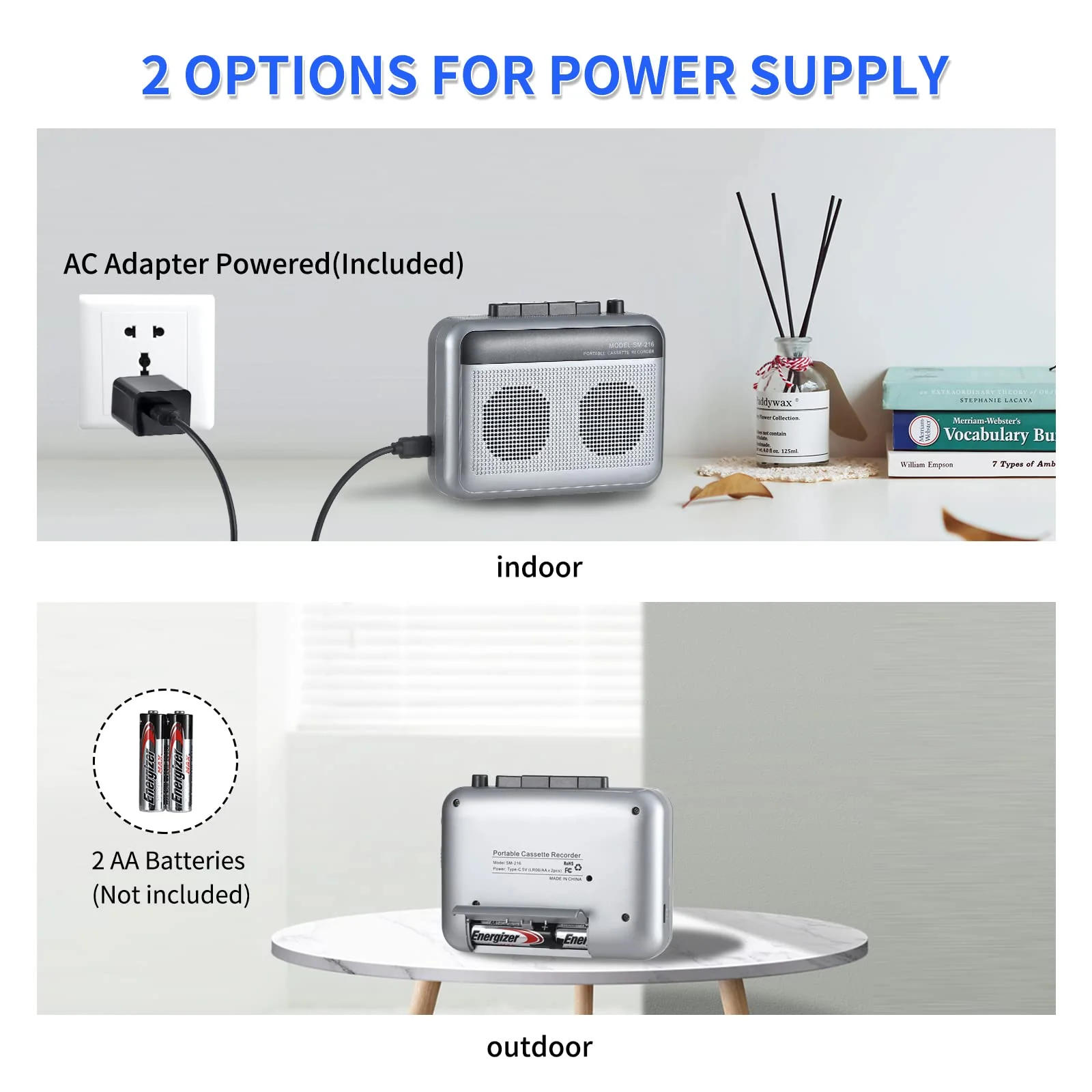 Portable Cassette Player Recorder with Bluetooth Transmitter, Walkman Cassette Tape Player with Headphone Jack, Build-in Speaker, Microphone Jack, Powered by AC Adapter or AA Battery Sliver - Image 2