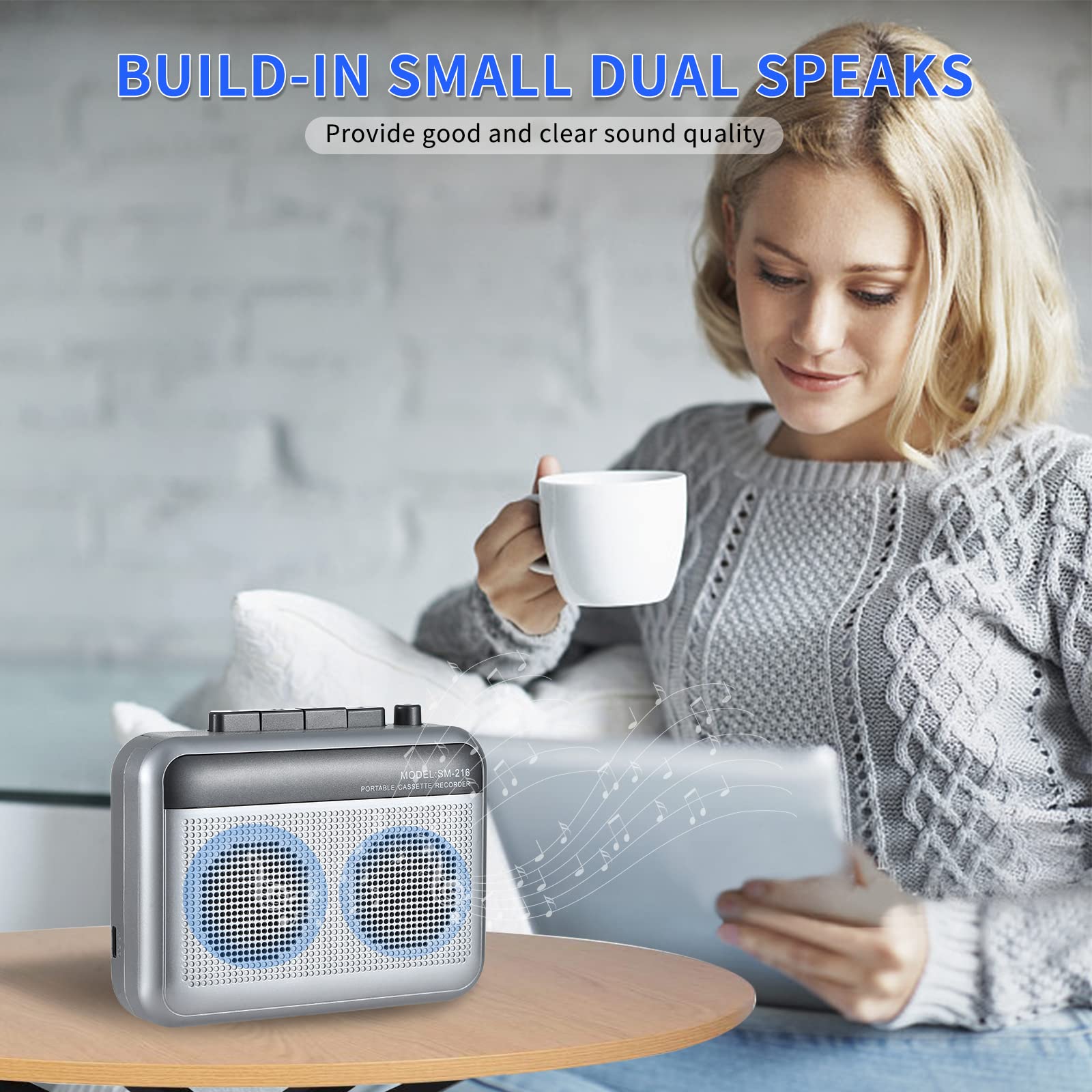 Portable Cassette Player Recorder with Bluetooth Transmitter, Walkman Cassette Tape Player with Headphone Jack, Build-in Speaker, Microphone Jack, Powered by AC Adapter or AA Battery Sliver - Image 4