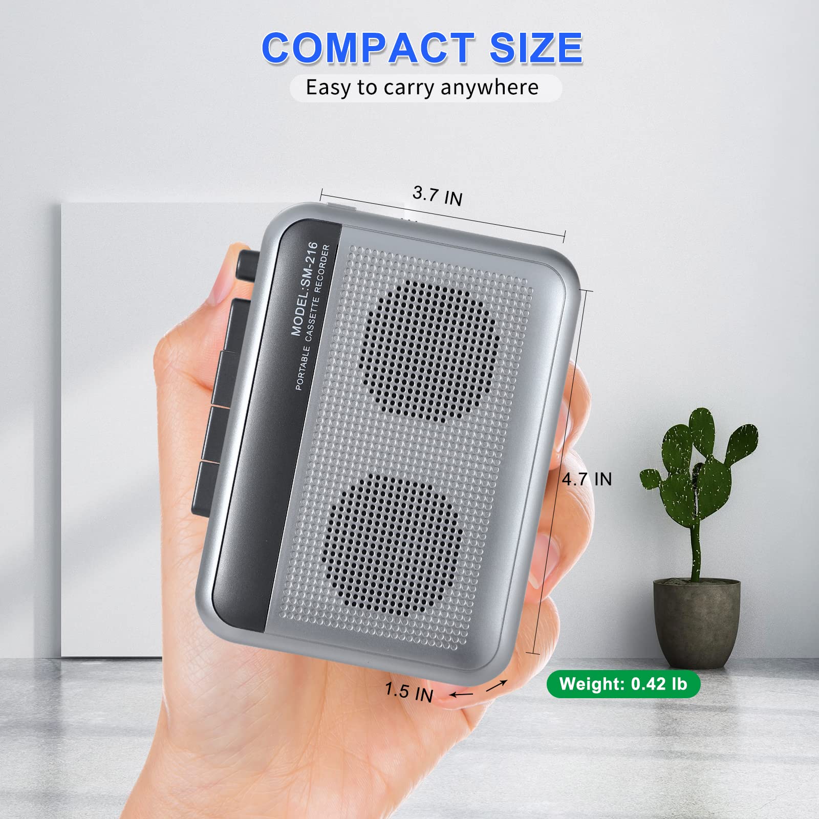 Portable Cassette Player Recorder with Bluetooth Transmitter, Walkman Cassette Tape Player with Headphone Jack, Build-in Speaker, Microphone Jack, Powered by AC Adapter or AA Battery Sliver - Image 7