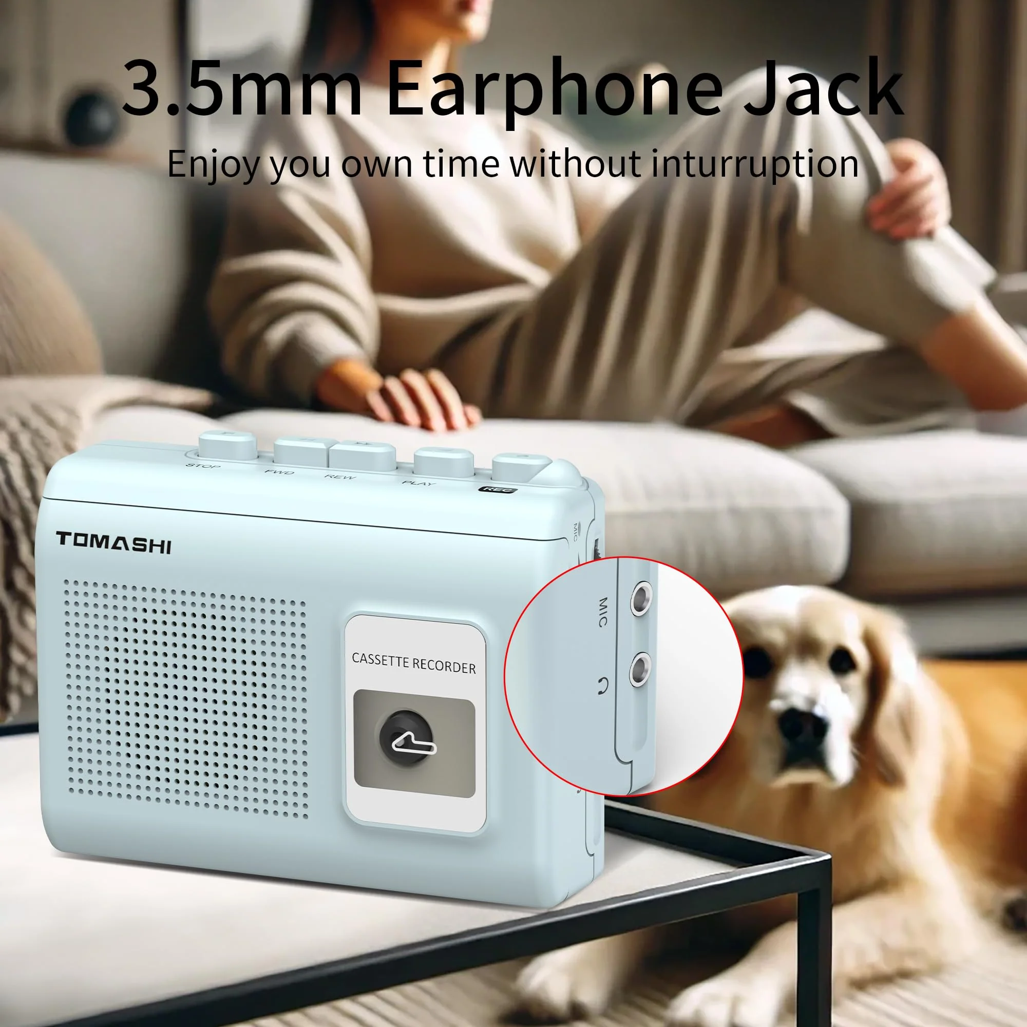 Portable Cassette Player Tape Recorder with Built-in Speaker,Microphone,Headphone Jack-, 4.57 x 3.54 x 1.38inch (Blue) BLUE - Image 2