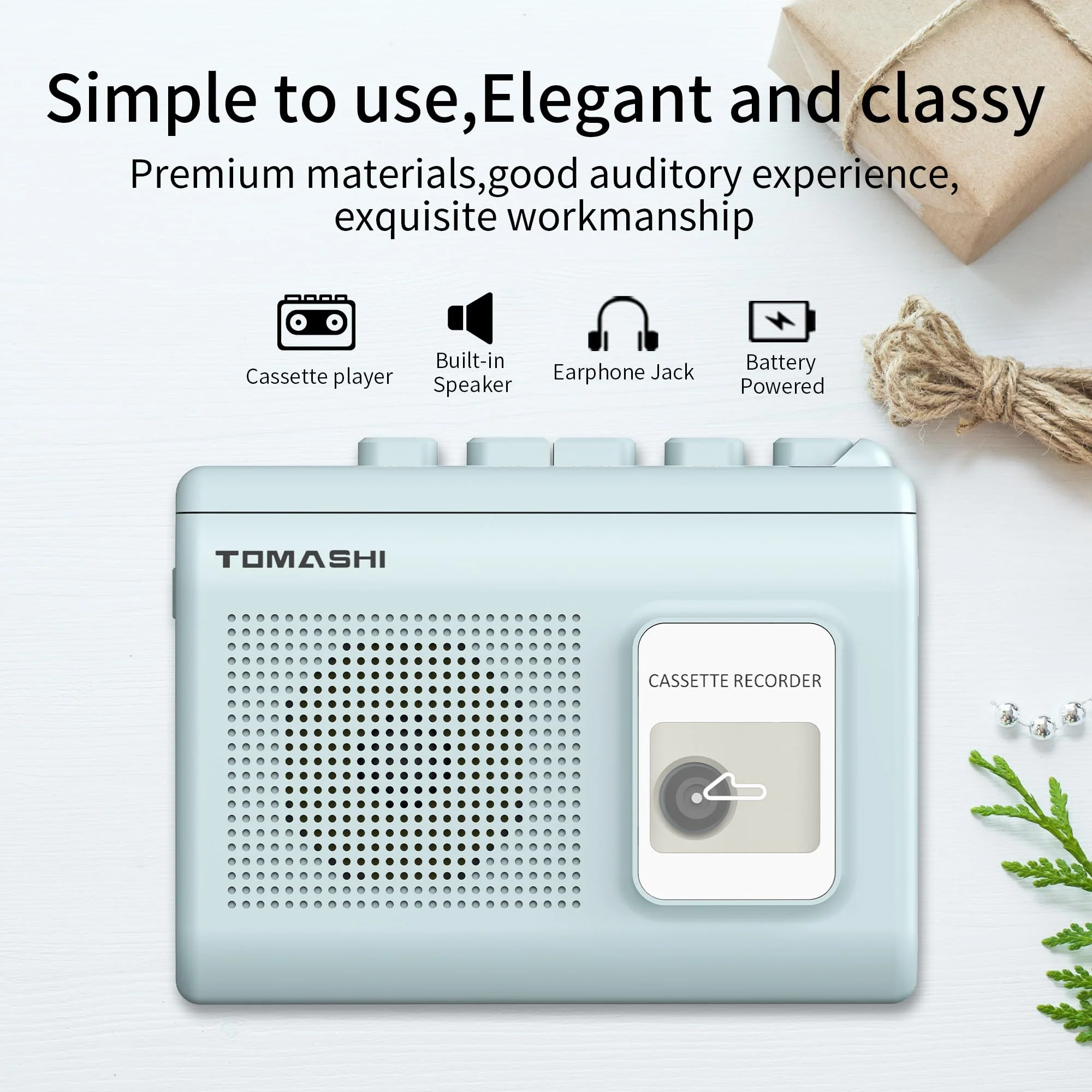 Portable Cassette Player Tape Recorder with Built-in Speaker,Microphone,Headphone Jack-, 4.57 x 3.54 x 1.38inch (Blue) BLUE - Image 6
