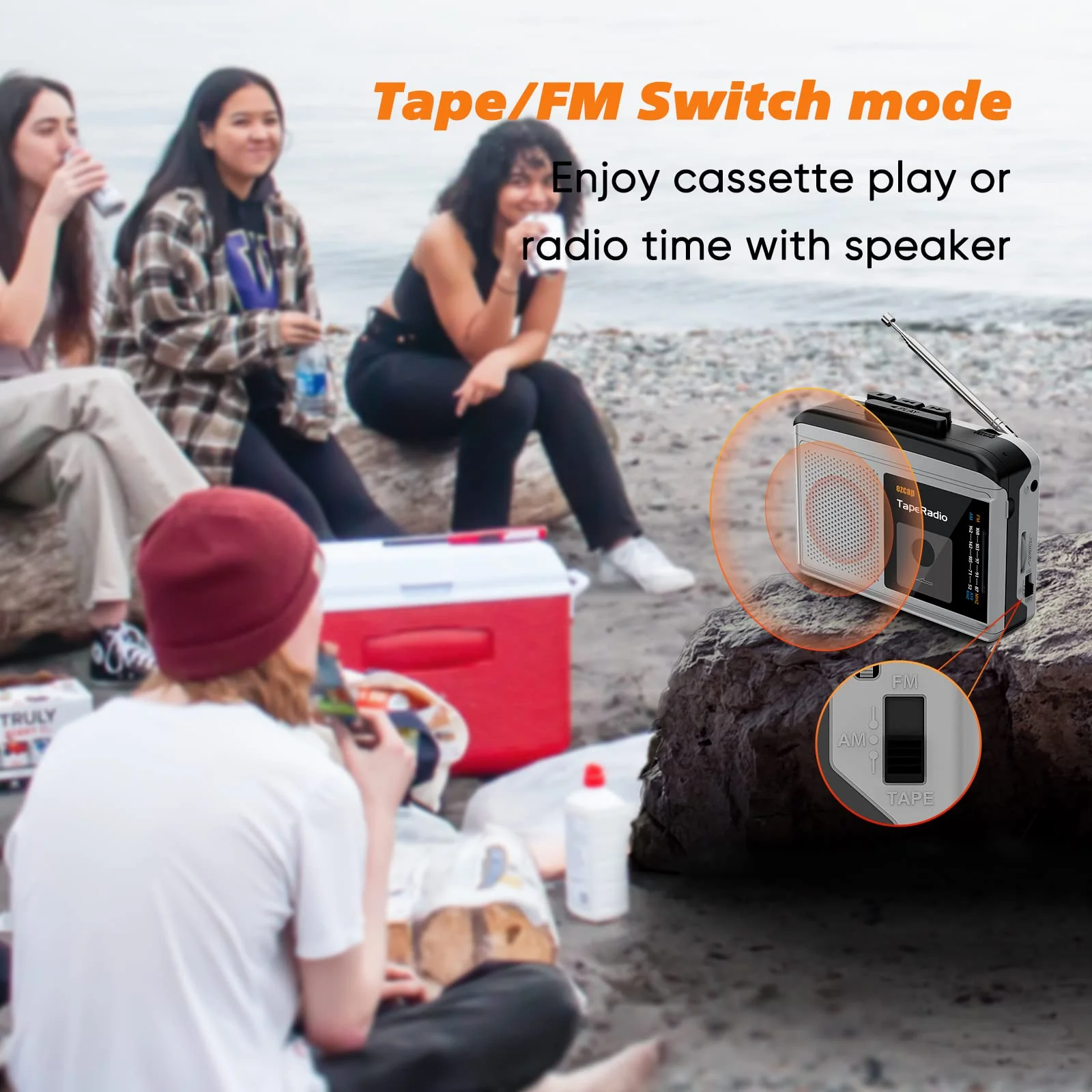 Portable Cassette Players, AM FM Radio Walkman Cassette Player, Built-in Speaker, 2AA Battery or USB Power Supply - Image 4