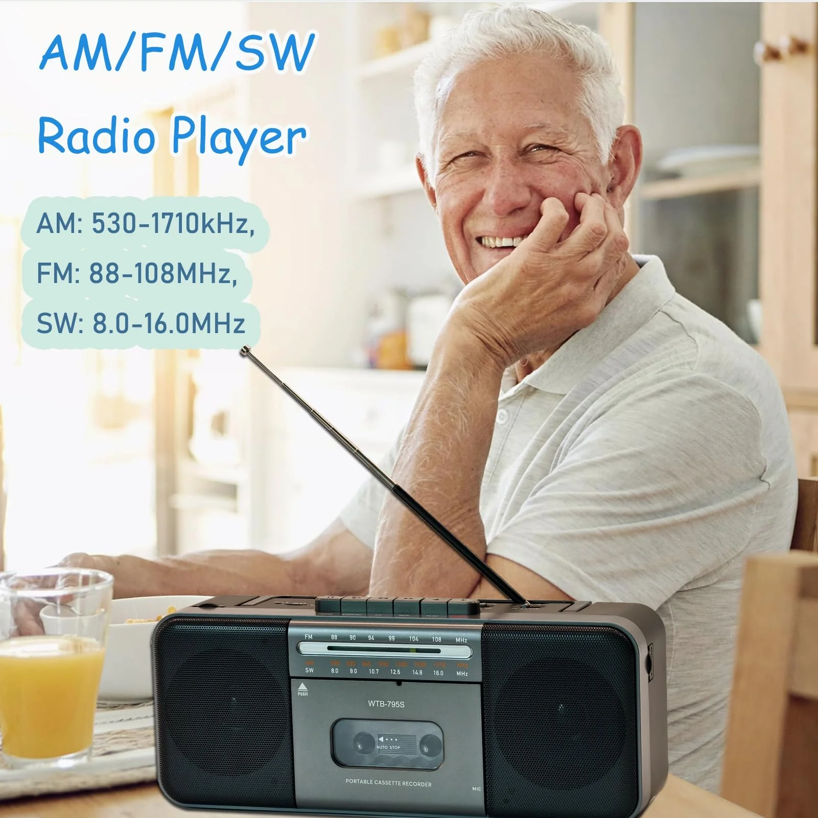 Portable Cassette Tape Player Recorder,AM/FM/SW Radio Stereo with Bluetooth,USB/SD, Big 10W Speaker,Record to Cassette/U Disk/SD Card via Mic, MP3 Converter, Earphone Jack,AC/DC Powered Black - Image 5