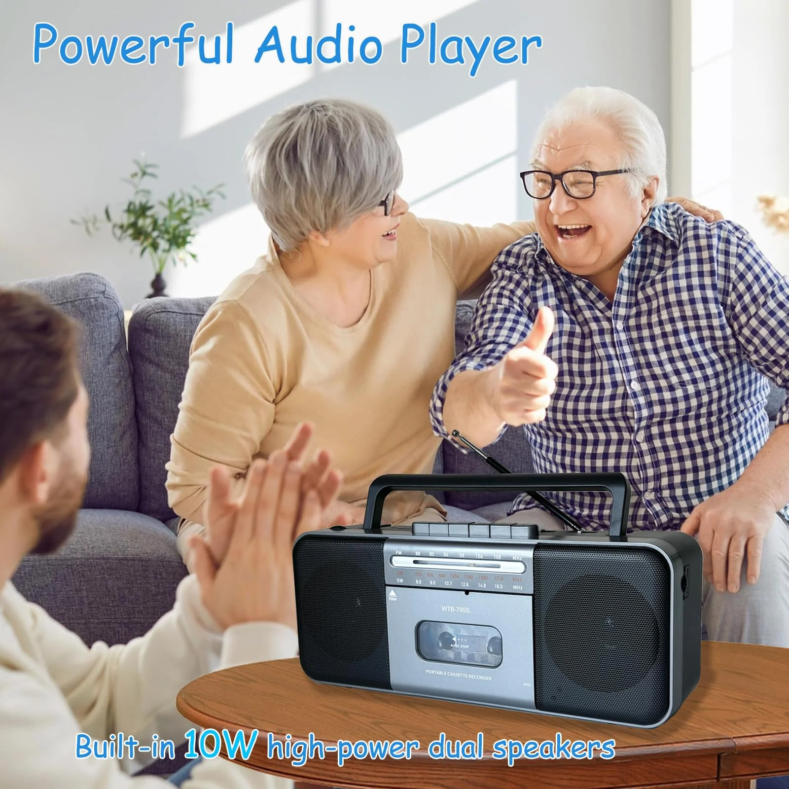 Portable Cassette Tape Player Recorder,AM/FM/SW Radio Stereo with Bluetooth,USB/SD, Big 10W Speaker,Record to Cassette/U Disk/SD Card via Mic, MP3 Converter, Earphone Jack,AC/DC Powered Black - Image 7