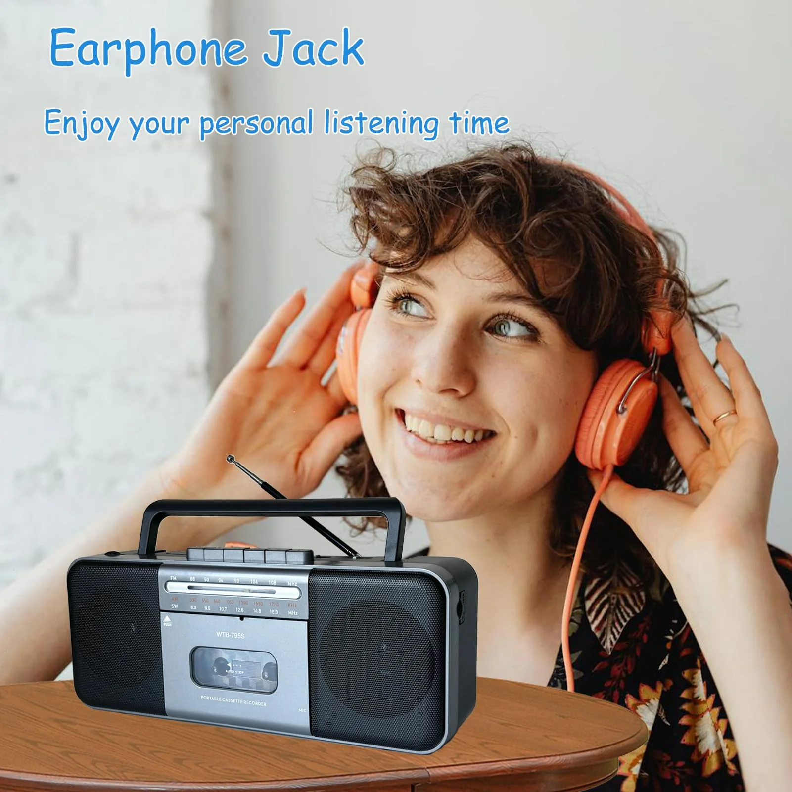 Portable Cassette Tape Player Recorder,AM/FM/SW Radio Stereo with Bluetooth,USB/SD, Big 10W Speaker,Record to Cassette/U Disk/SD Card via Mic, MP3 Converter, Earphone Jack,AC/DC Powered Black - Image 8