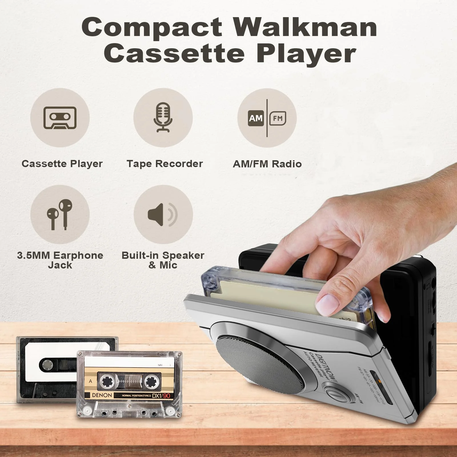 Portable Cassette Tape Player Recorder, Retro AM FM Radio, Compact Cassette Audio Recorder with 3.5MM AUX Jack, Built-in Loud Speaker & Microphone, Auto Reverse, Removable Belt Clip - Image 2