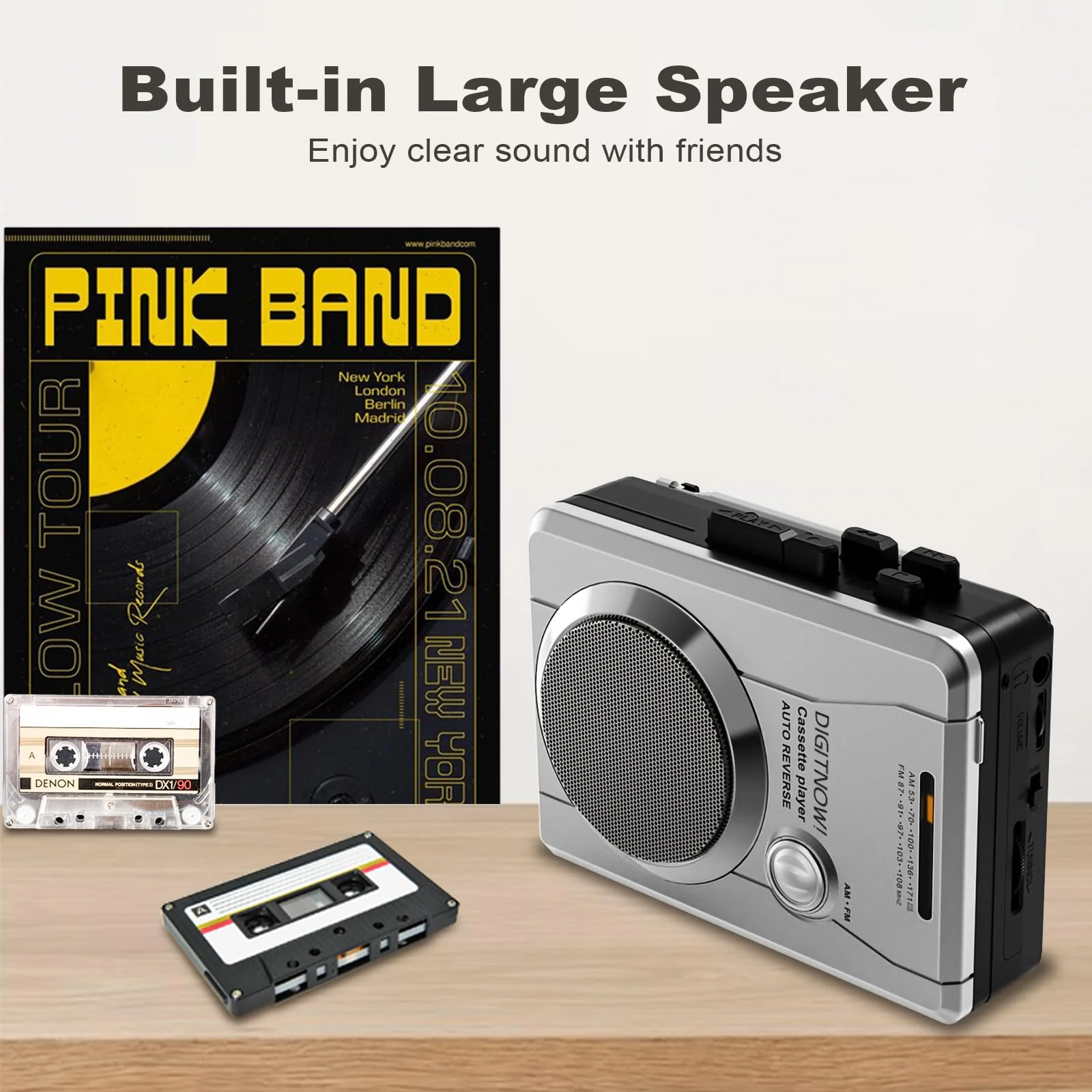 Portable Cassette Tape Player Recorder, Retro AM FM Radio, Compact Cassette Audio Recorder with 3.5MM AUX Jack, Built-in Loud Speaker & Microphone, Auto Reverse, Removable Belt Clip - Image 5