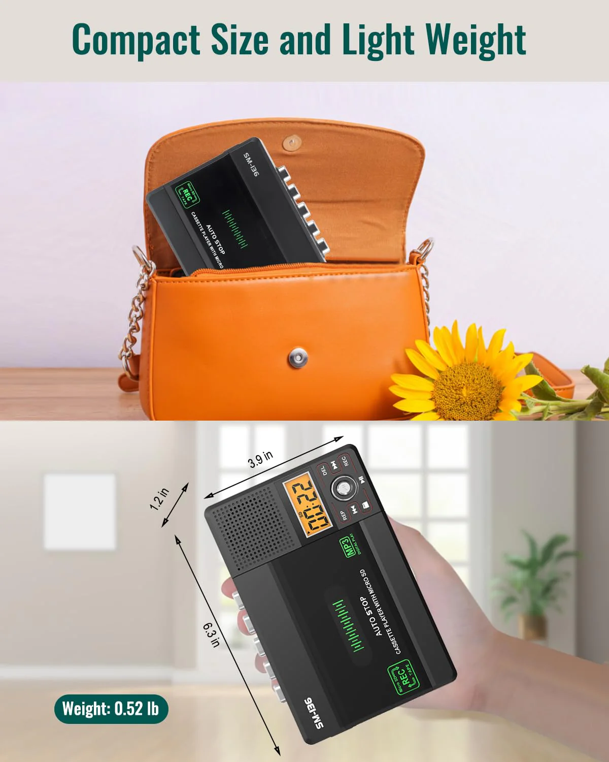 Portable Cassette Tape Player Recorder, Walkman Audio Cassette to Digital Converter via USB C or SD Card, LCD Dispaly, Build-in Microphone, Headphone Jack, Speaker, 16GB SD Card - Image 8