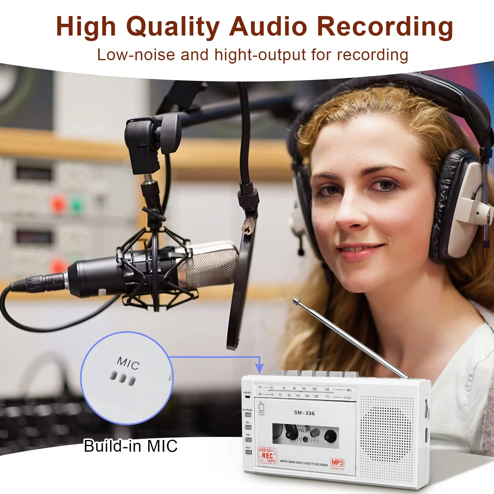 Portable Cassette Tape Player to Digital Converter via USB or SD Card, AM FM Walkman Cassette Tape Recorder Power by DC or AA Battery,Built-in Microphone, Speaker and Headphone Jack - Image 2