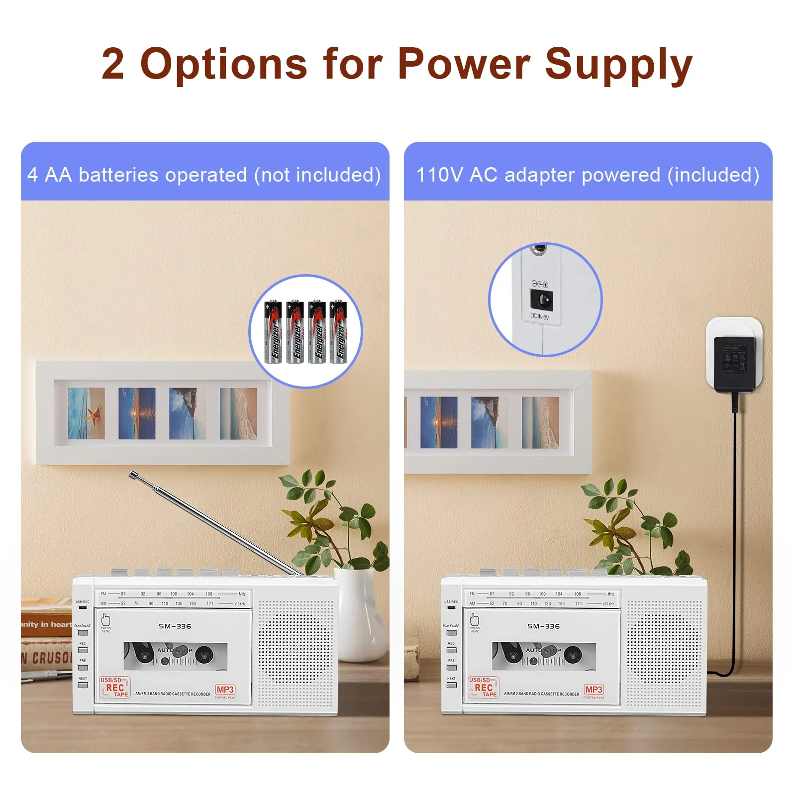 Portable Cassette Tape Player to Digital Converter via USB or SD Card, AM FM Walkman Cassette Tape Recorder Power by DC or AA Battery,Built-in Microphone, Speaker and Headphone Jack - Image 3