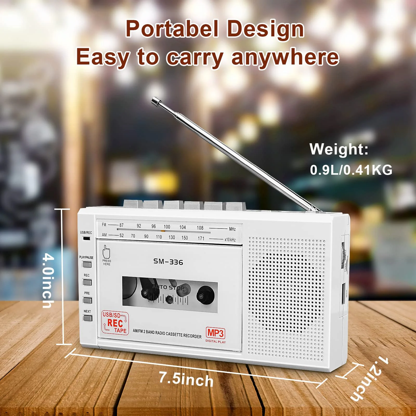 Portable Cassette Tape Player to Digital Converter via USB or SD Card, AM FM Walkman Cassette Tape Recorder Power by DC or AA Battery,Built-in Microphone, Speaker and Headphone Jack - Image 8