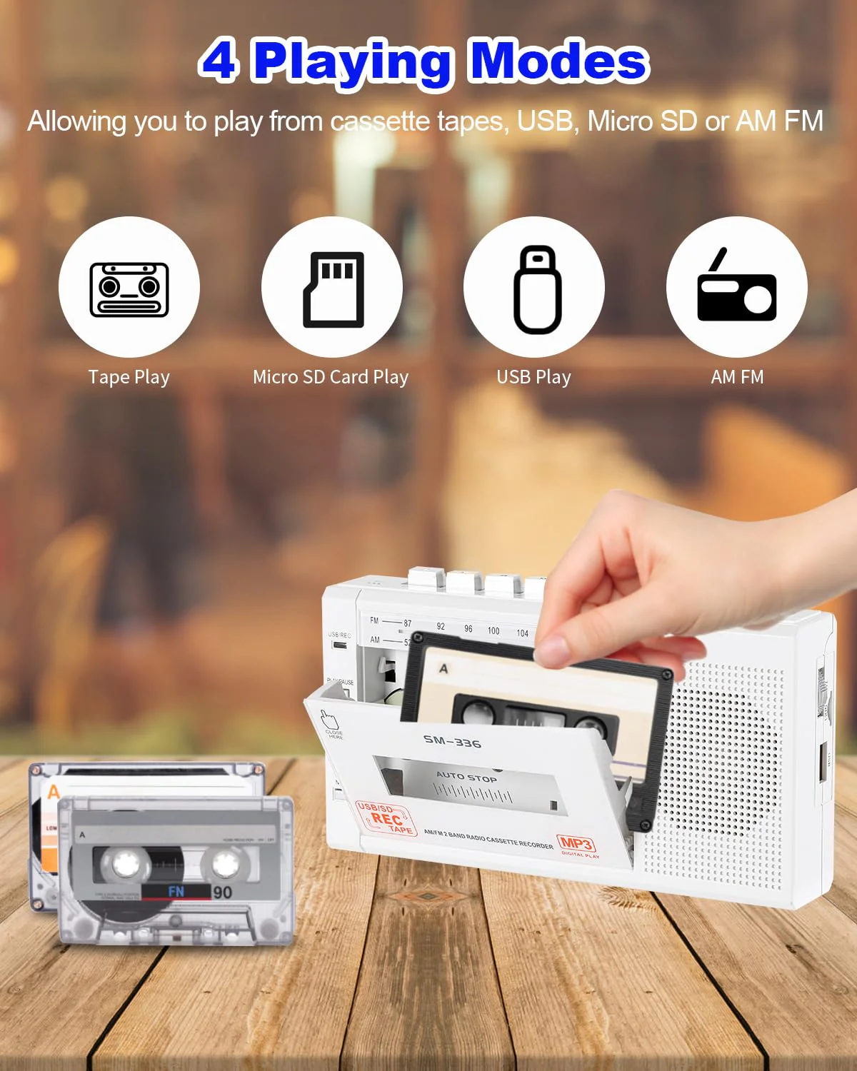 Portable Cassette Tape Player to Digital Converter via USB/SD Card, Record to Cassette/U Disk/SD Card via Mic, Power by AC or AA Battery, Portable Cassette Recorder with Speaker and Headphone Jack White - Image 2