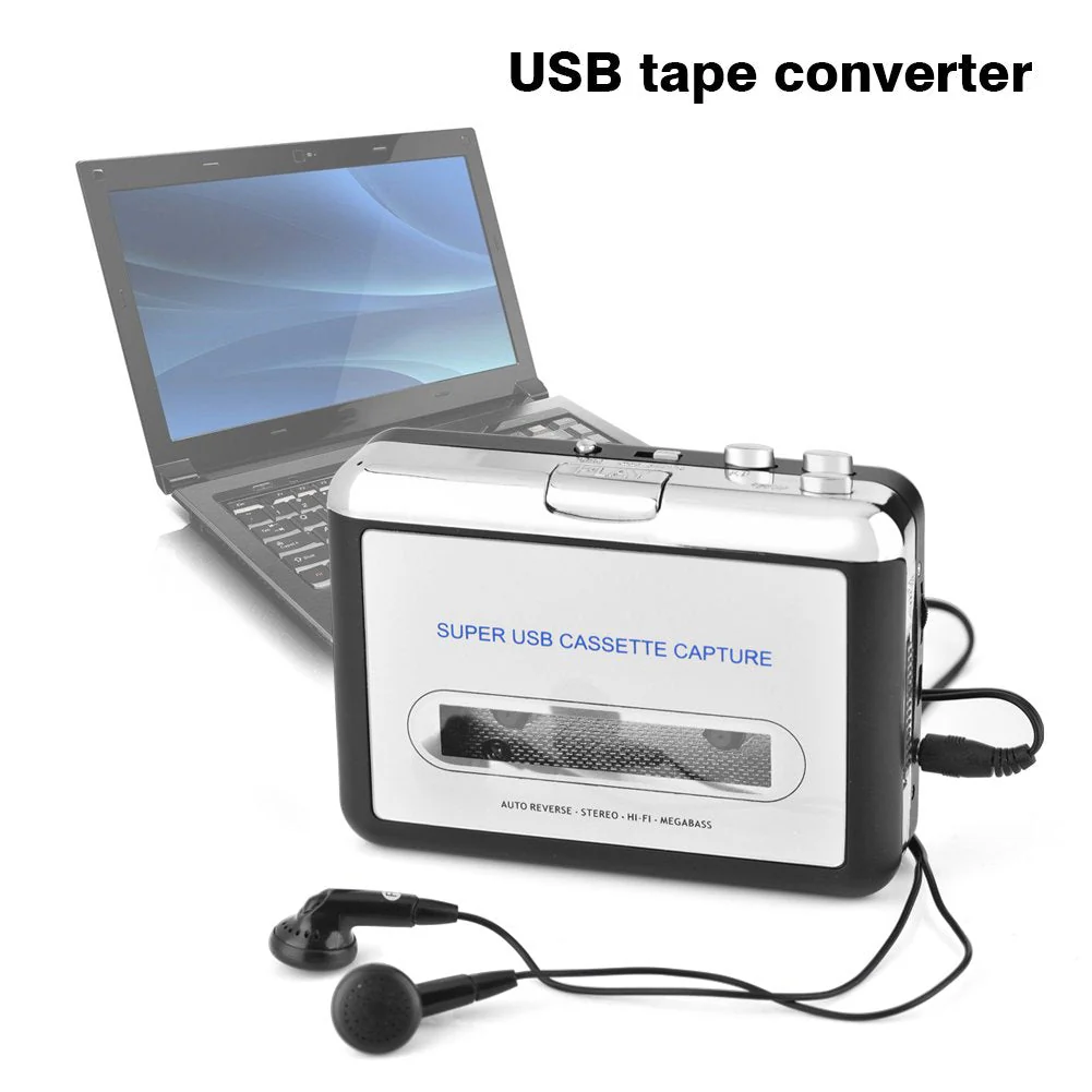 Portable Cassette to MP3 Converter with Headphones Transfer USB Cassette Tape to PC MP3 CD Switcher Converter Capture Audio Music Player - Image 2