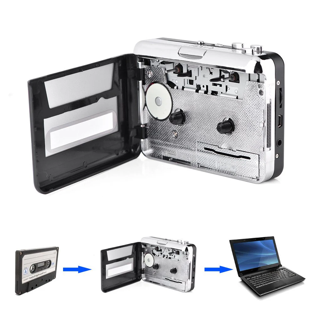 Portable Cassette to MP3 Converter with Headphones Transfer USB Cassette Tape to PC MP3 CD Switcher Converter Capture Audio Music Player - Image 3