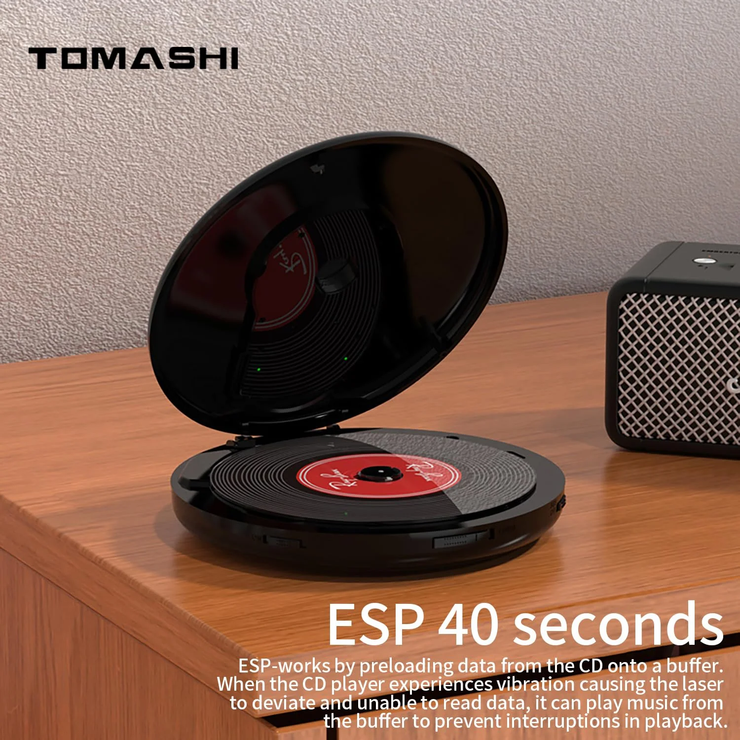 Portable CD Player with Bluetooth, CD Player with Headphones, ESP 40 Seconds for Home Travel, Stereo CD Walkman with LCD Display for Adults Students Kids - Image 4