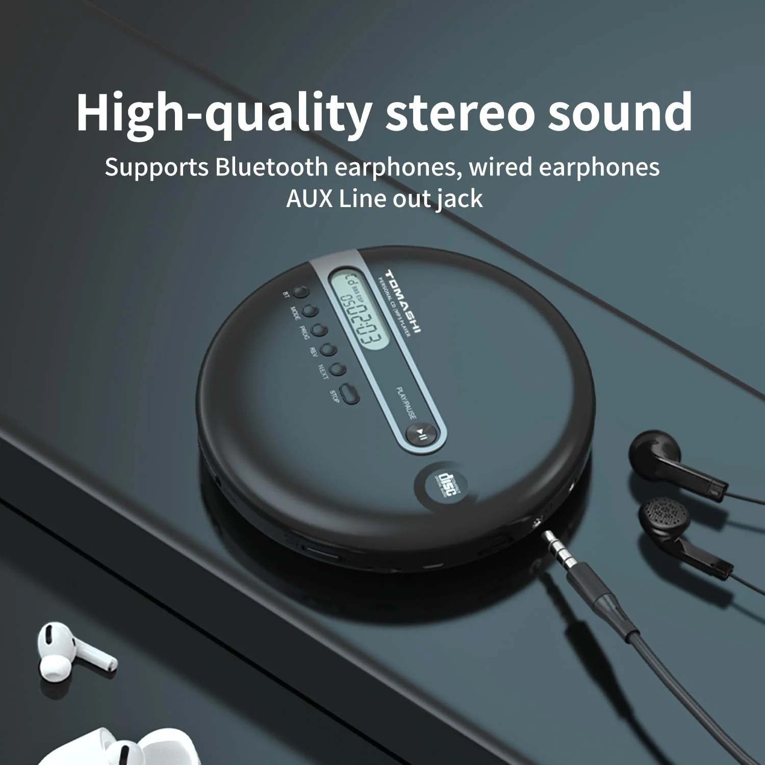 Portable CD Player with Bluetooth, CD Player with Headphones, ESP 40 Seconds for Home Travel, Stereo CD Walkman with LCD Display for Adults Students Kids - Image 5