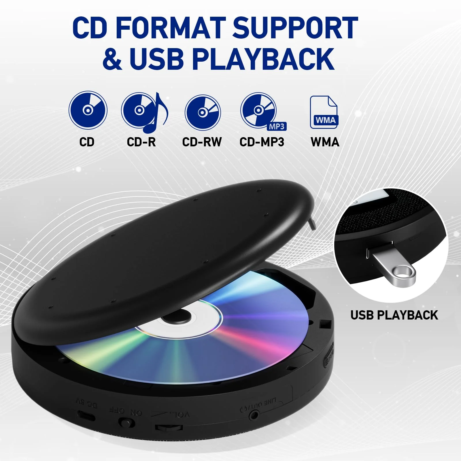 Portable CD Player with Dual Bluetooth, Discman for Car with FM Transmitter, Rechargeable, Dual Speakers and Anti Skip,USB,AUX,LCD Display,Backlit Button,Repeat,10 Speeds Black - Image 3