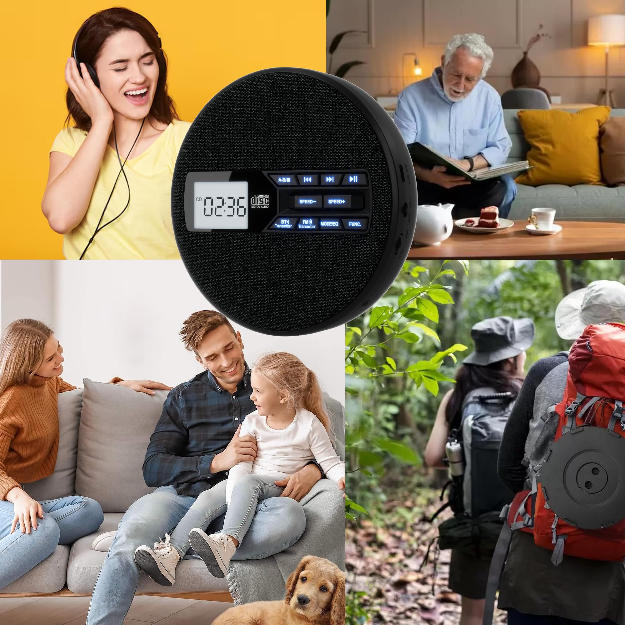 Portable CD Player with Dual Bluetooth, Discman for Car with FM Transmitter, Rechargeable, Dual Speakers and Anti Skip,USB,AUX,LCD Display,Backlit Button,Repeat,10 Speeds Black - Image 8