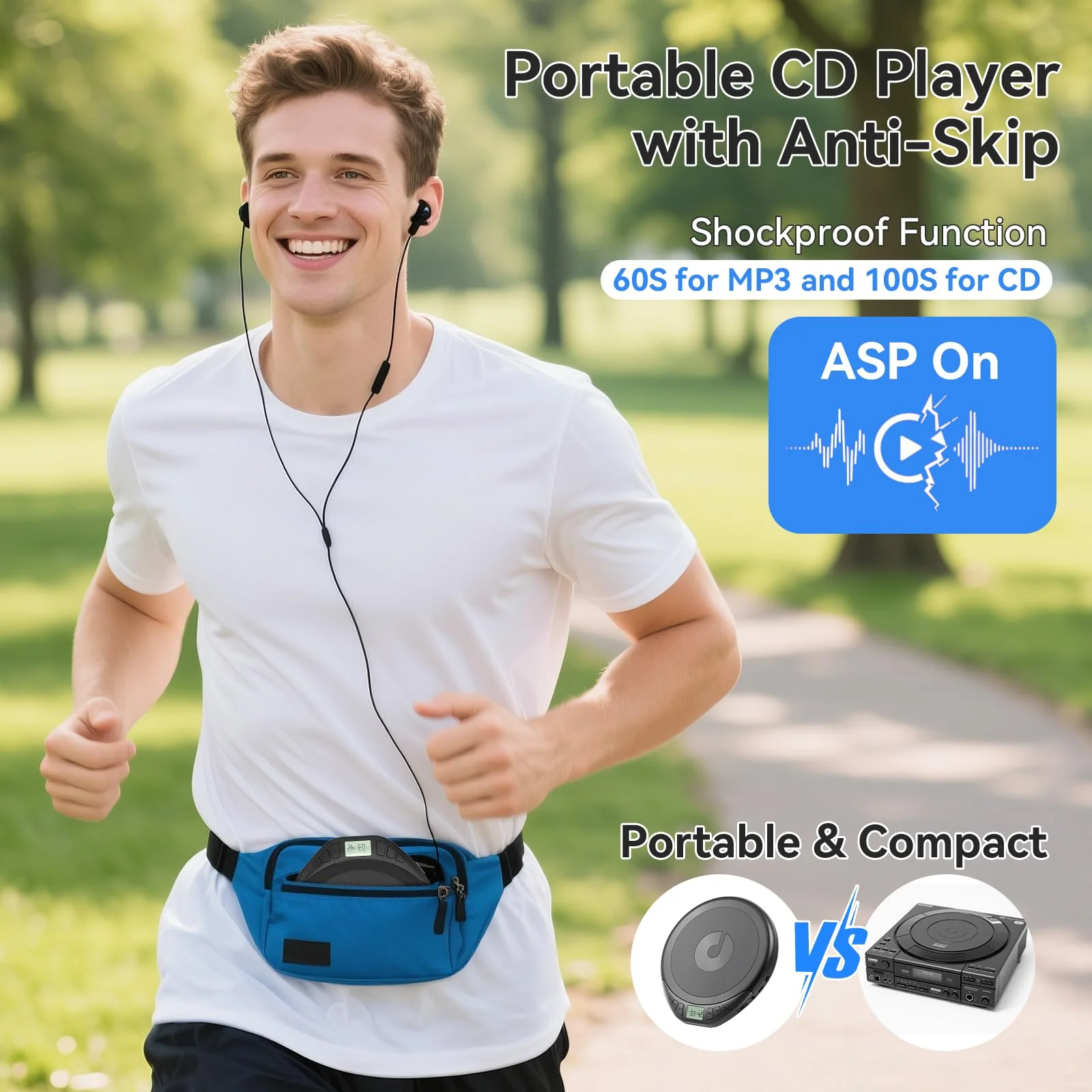Portable CD Player with Headphones KOVCDVI CD Player Portable for Car with Anti-Skip & Shockproof,CD Discman with LCD Display,AUX Cable and Earphone for Sport Home Outdoor Black - Image 4