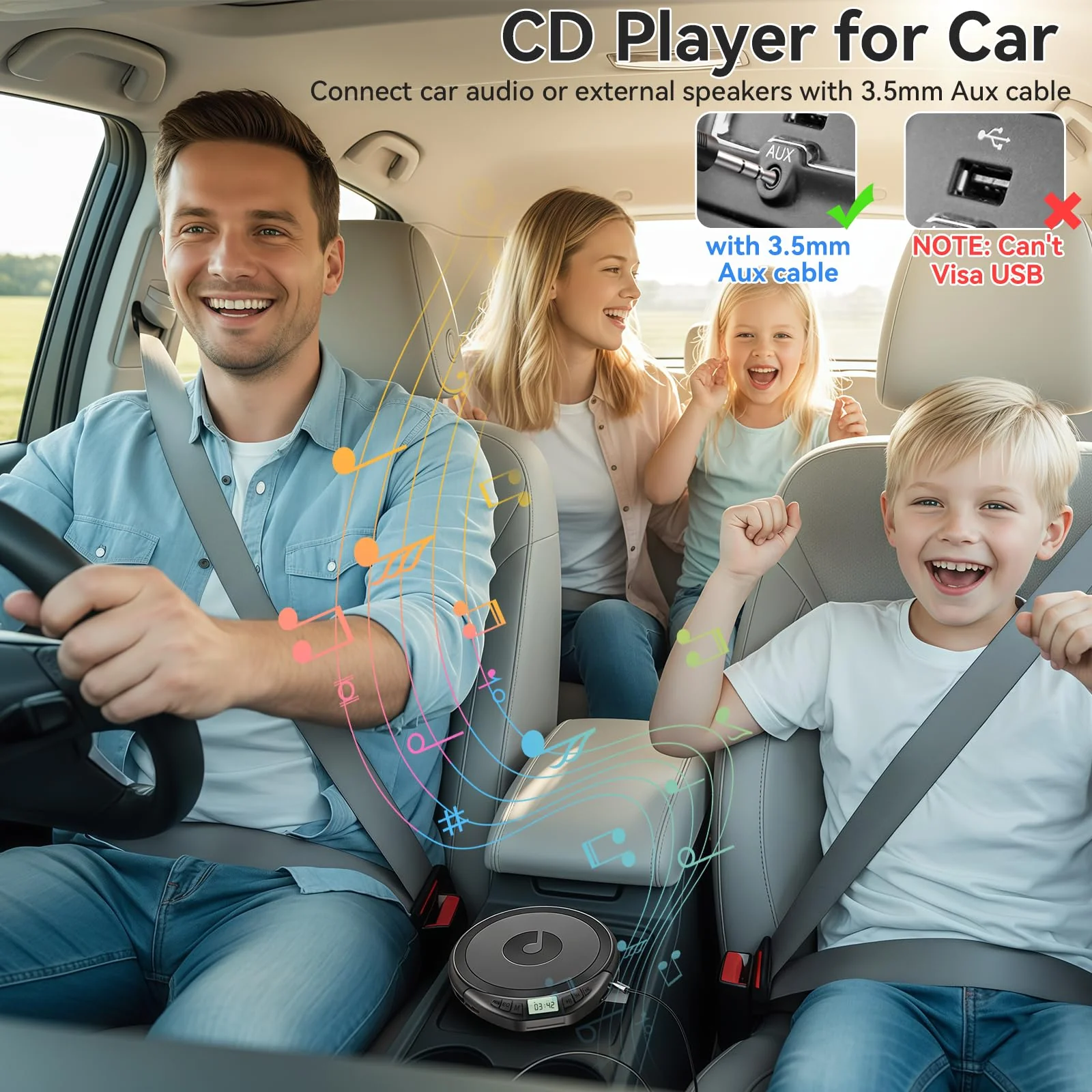 Portable CD Player with Headphones KOVCDVI CD Player Portable for Car with Anti-Skip & Shockproof,CD Discman with LCD Display,AUX Cable and Earphone for Sport Home Outdoor Black - Image 5