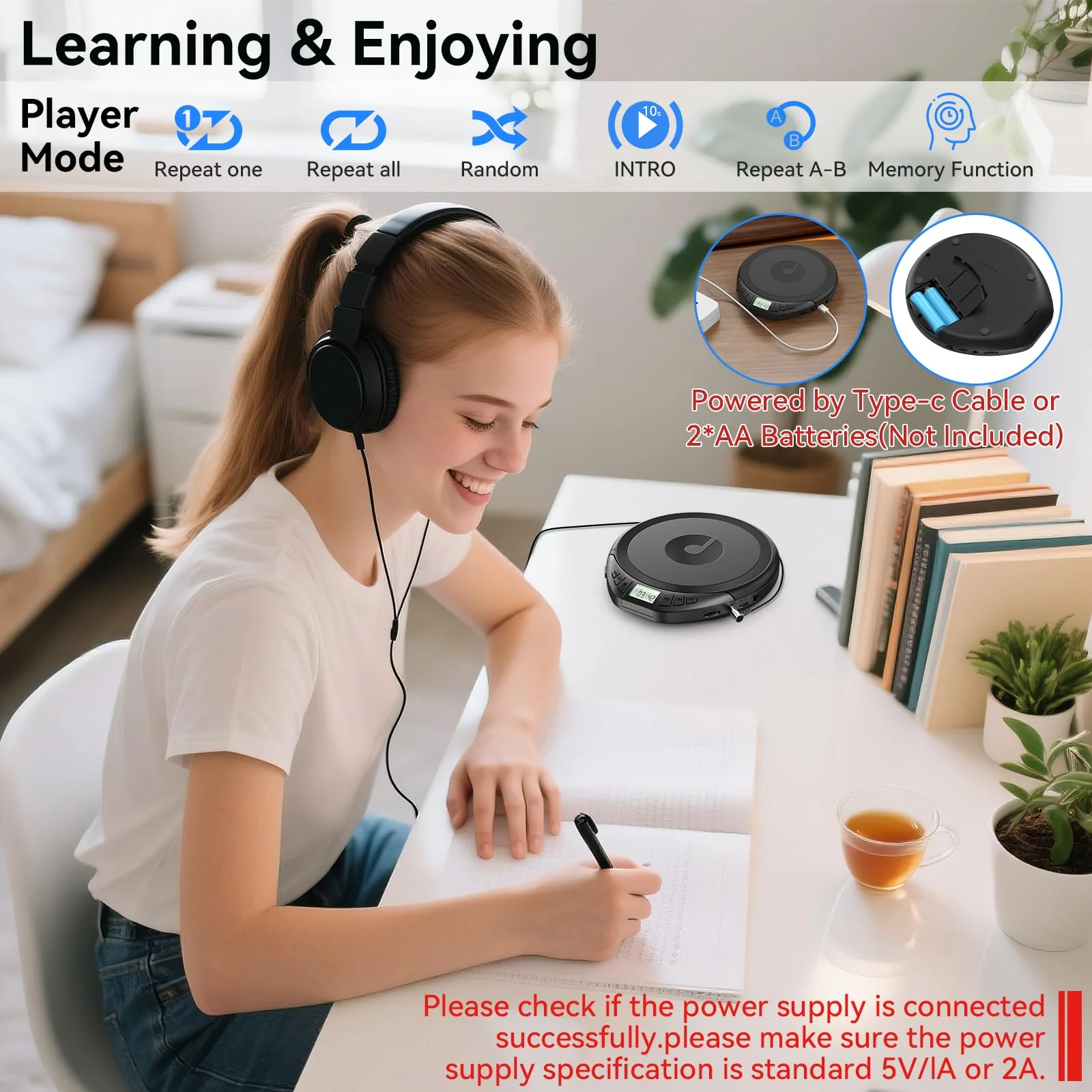 Portable CD Player with Headphones KOVCDVI CD Player Portable for Car with Anti-Skip & Shockproof,CD Discman with LCD Display,AUX Cable and Earphone for Sport Home Outdoor Black - Image 6