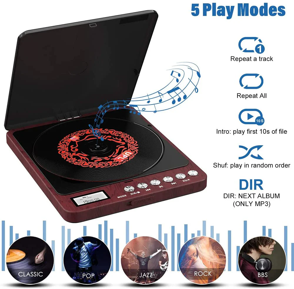 Portable CD Player with Speakers 2000mAh Rechargeable CD Player Portable with Double 3.5mm Headphones Jack,Small Anti-Shock Personal CD Player for Car Aux or Home Music Player 806-Red - Image 8