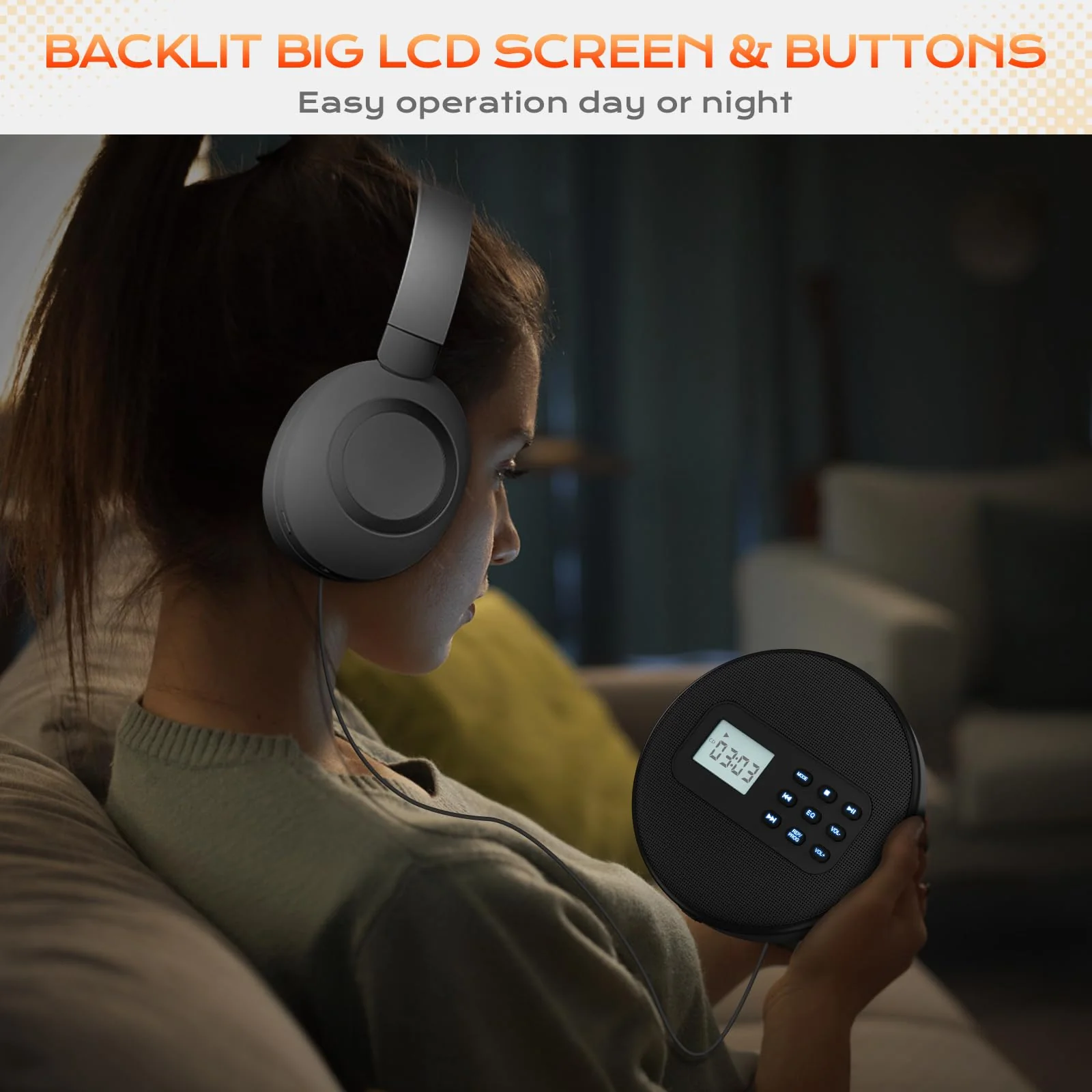 Portable CD Player with Speakers:Rechargeable Walkman CD Player for Car with Anti-Skip Protection,Discman CD Player with Headphones,Plays Recorded MP3/Audiobook/CD/USB with Memory,Backlit. - Image 3