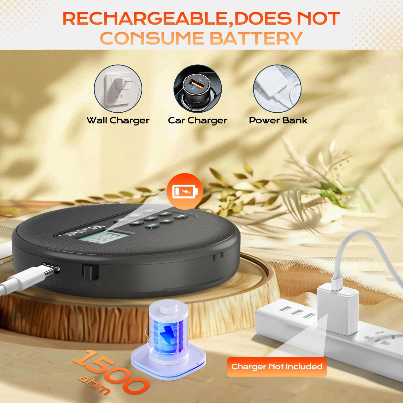 Portable CD Player with Speakers:Rechargeable Walkman CD Player for Car with Anti-Skip Protection,Discman CD Player with Headphones,Plays Recorded MP3/Audiobook/CD/USB with Memory,Backlit. - Image 5