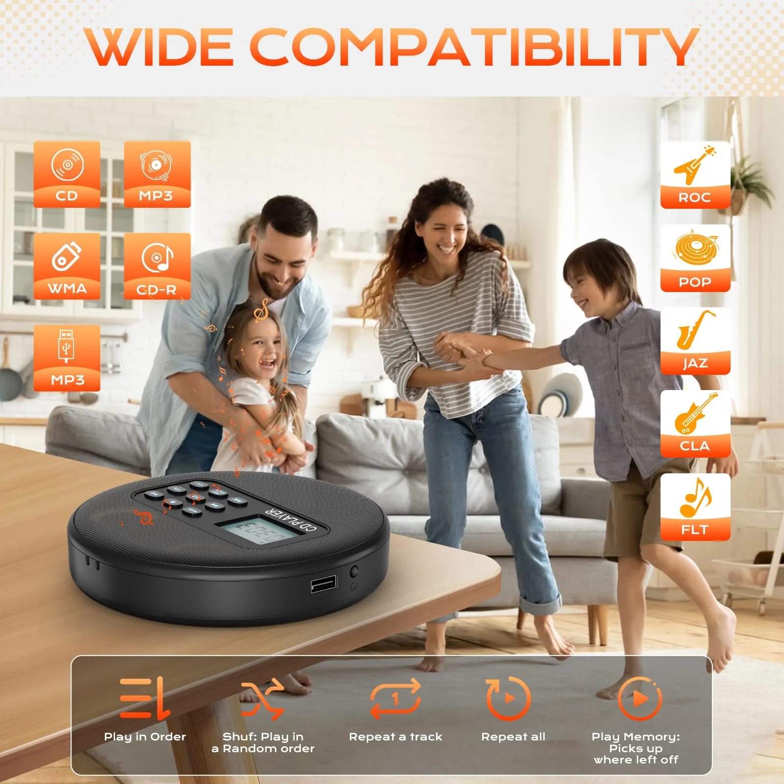 Portable CD Player with Speakers:Rechargeable Walkman CD Player for Car with Anti-Skip Protection,Discman CD Player with Headphones,Plays Recorded MP3/Audiobook/CD/USB with Memory,Backlit. - Image 6