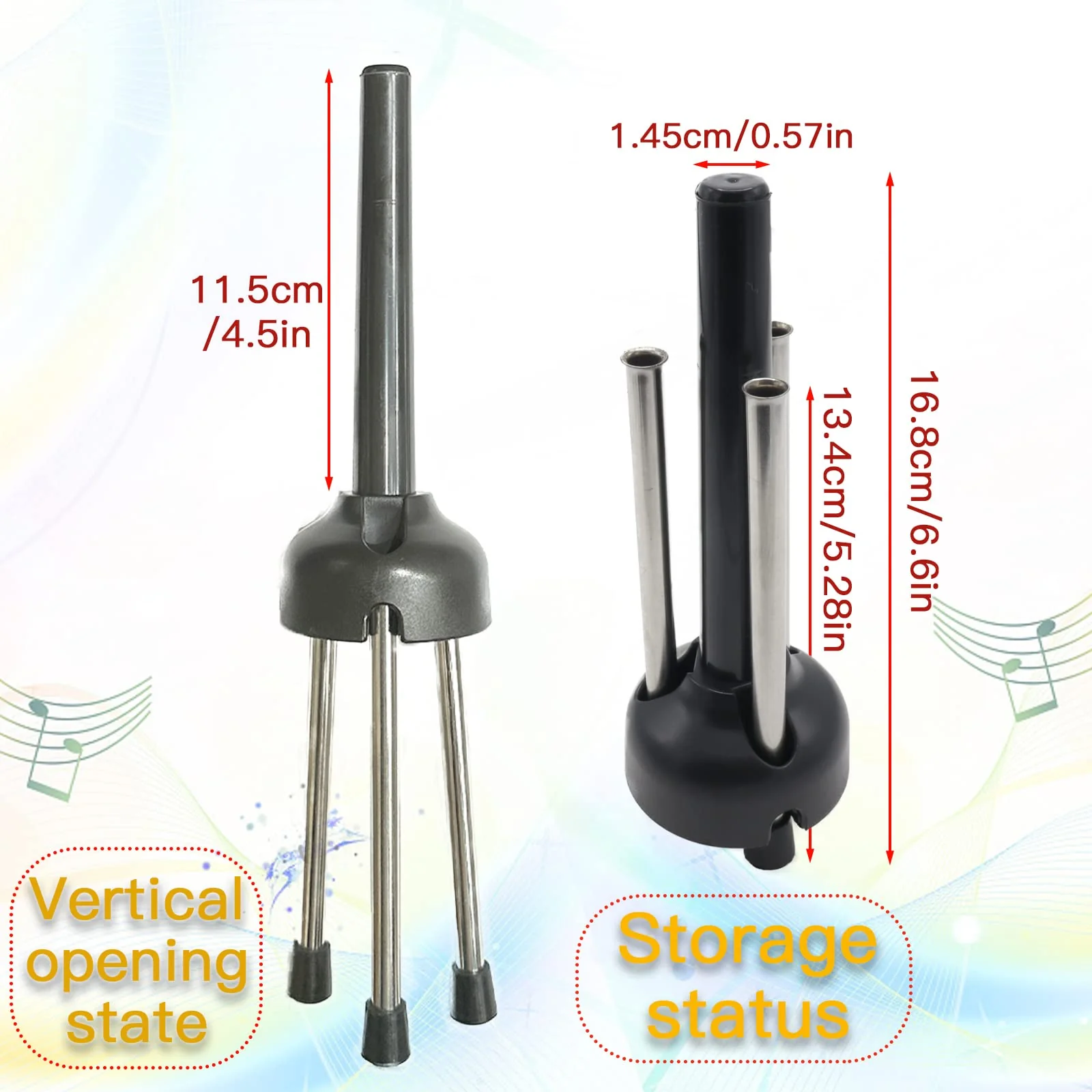 Portable Clarinet Stand Holder, Metal 3-Leg Clarinet Support, Flute Stand Compatible with Clarinets, Saxophones, and Other Wind Instruments - Image 2