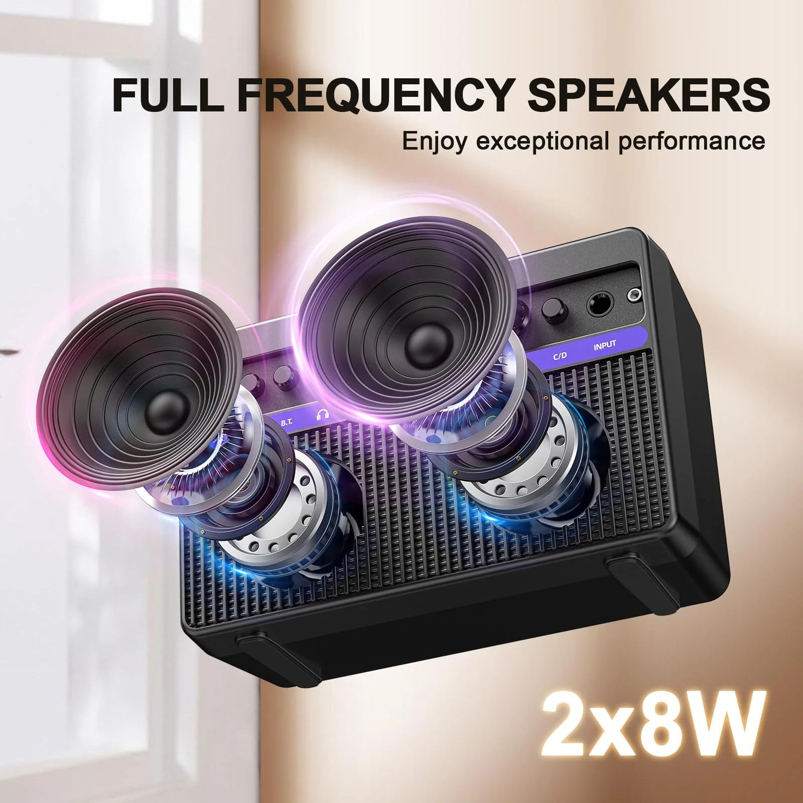 Portable Electric Guitar Amplifier, PogoLab Mini 10W Dual Speakers Bluetooth Amp with Rechargeable Battery (5H Play), Clean/Distortion Effects, Headphone Output for Electric Guitar Practice Anywhere Black Purple - Image 2