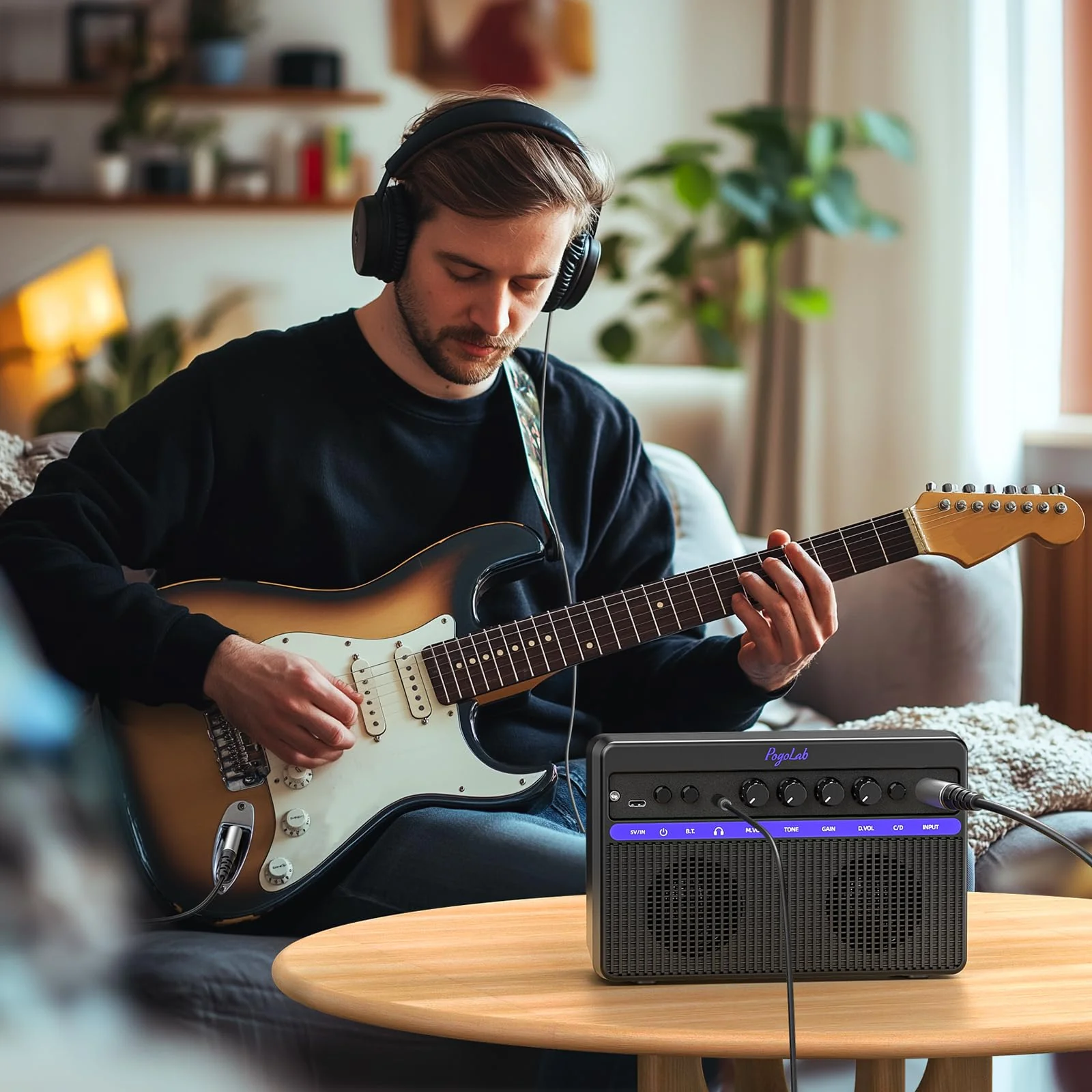 Portable Electric Guitar Amplifier, PogoLab Mini 10W Dual Speakers Bluetooth Amp with Rechargeable Battery (5H Play), Clean/Distortion Effects, Headphone Output for Electric Guitar Practice Anywhere Black Purple - Image 8