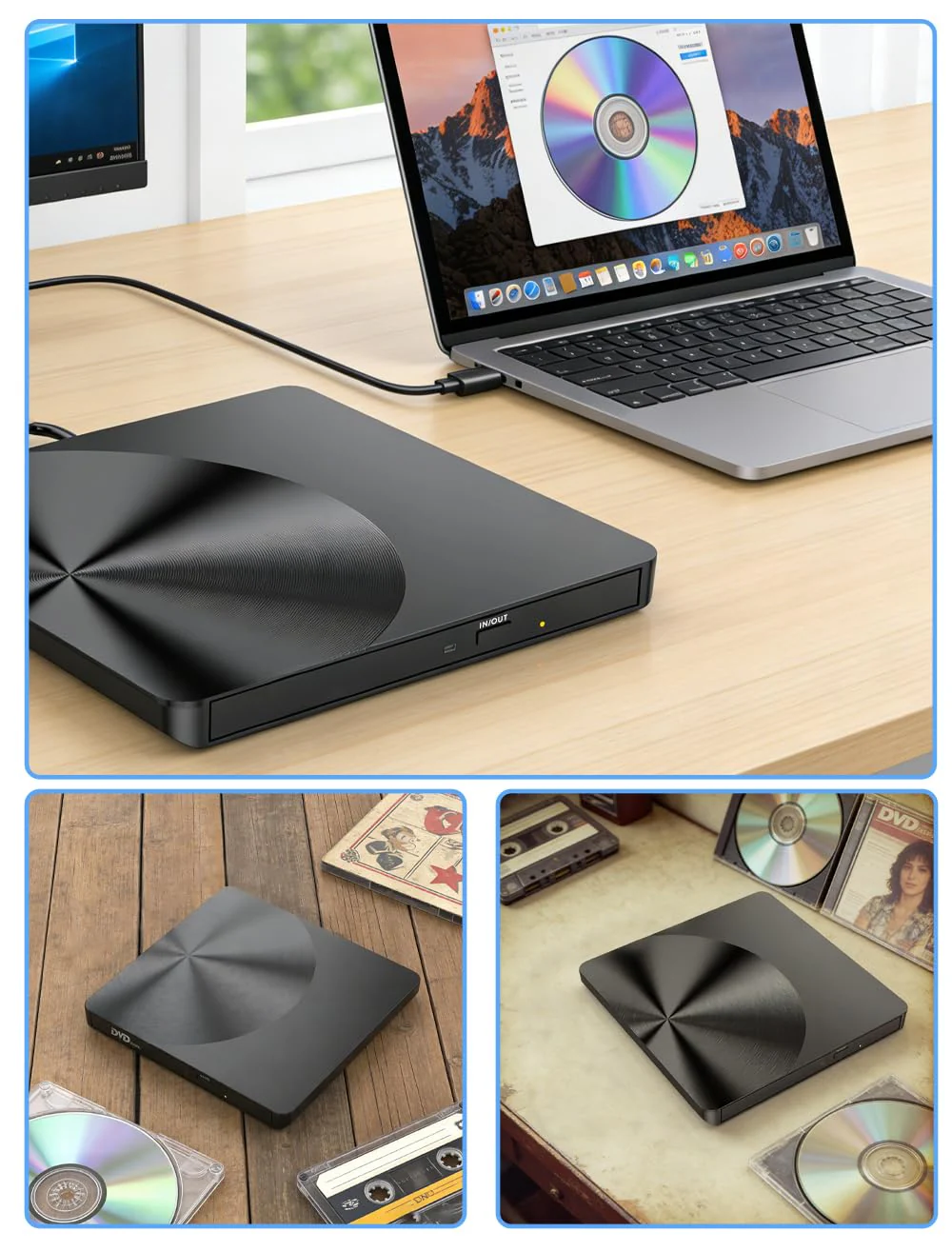 Portable External CD/DVD Drive, USB 3.0 & USB C CD Burner +/-RW RW Burner CD ROM Reader Writer Disk Duplicator Optical Drive for Laptop Desktop PC Windows 11/10/8/7 Apple Mac Pro MacBook Mac Linux - Image 6