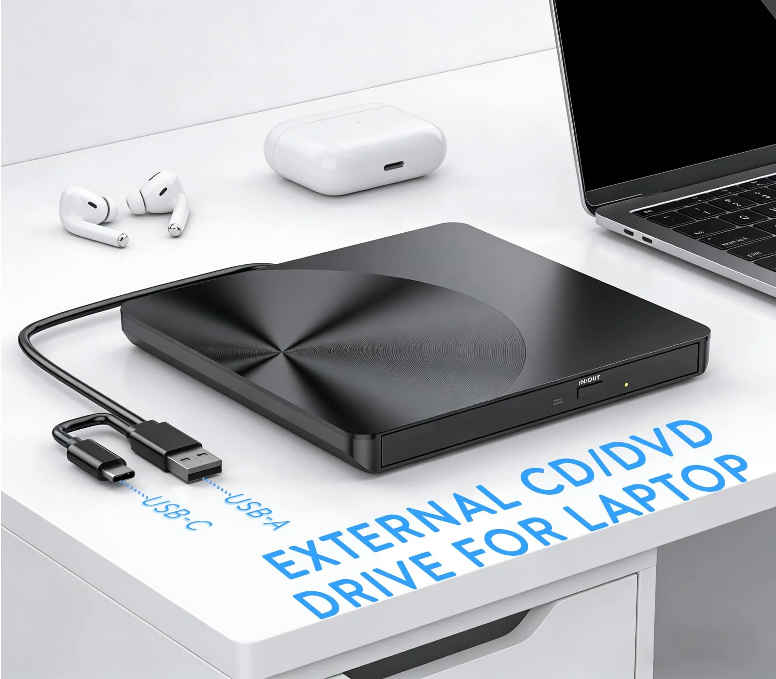 Portable External CD/DVD Drive, USB 3.0 & USB C CD Burner +/-RW RW Burner CD ROM Reader Writer Disk Duplicator Optical Drive for Laptop Desktop PC Windows 11/10/8/7 Apple Mac Pro MacBook Mac Linux - Image 8