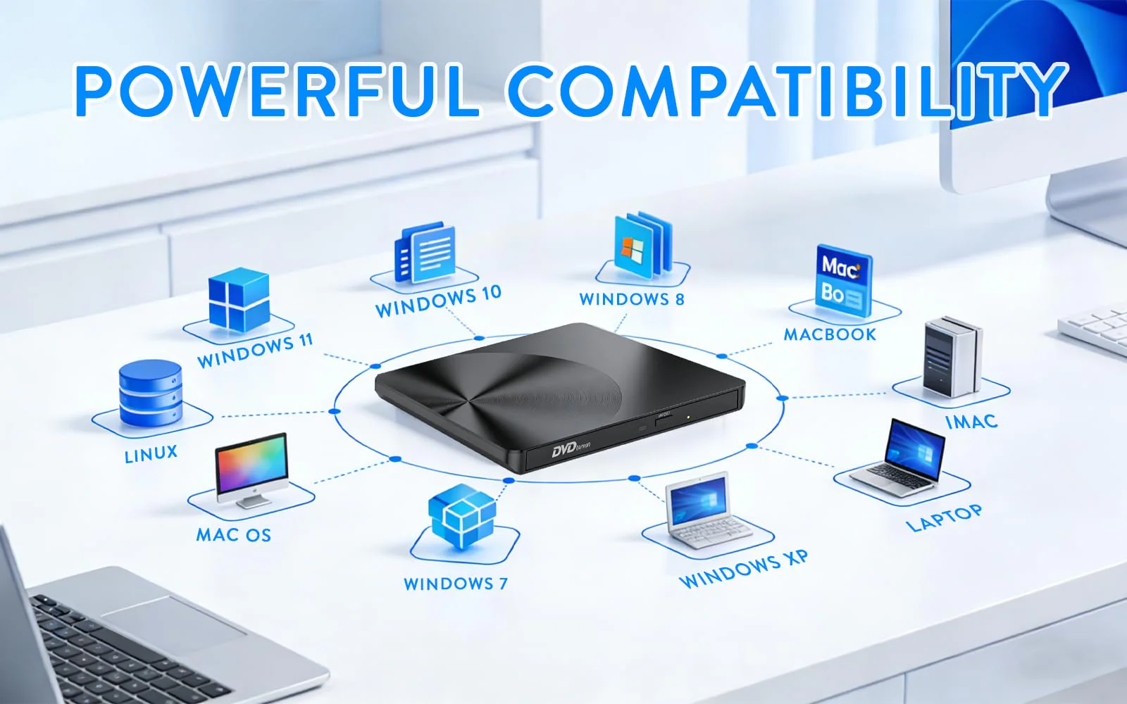 Portable External CD/DVD Drive, USB 3.0 & USB C CD Burner +/-RW RW Burner CD ROM Reader Writer Disk Duplicator Optical Drive for Laptop Desktop PC Windows 11/10/8/7 Apple Mac Pro MacBook Mac Linux - Image 9