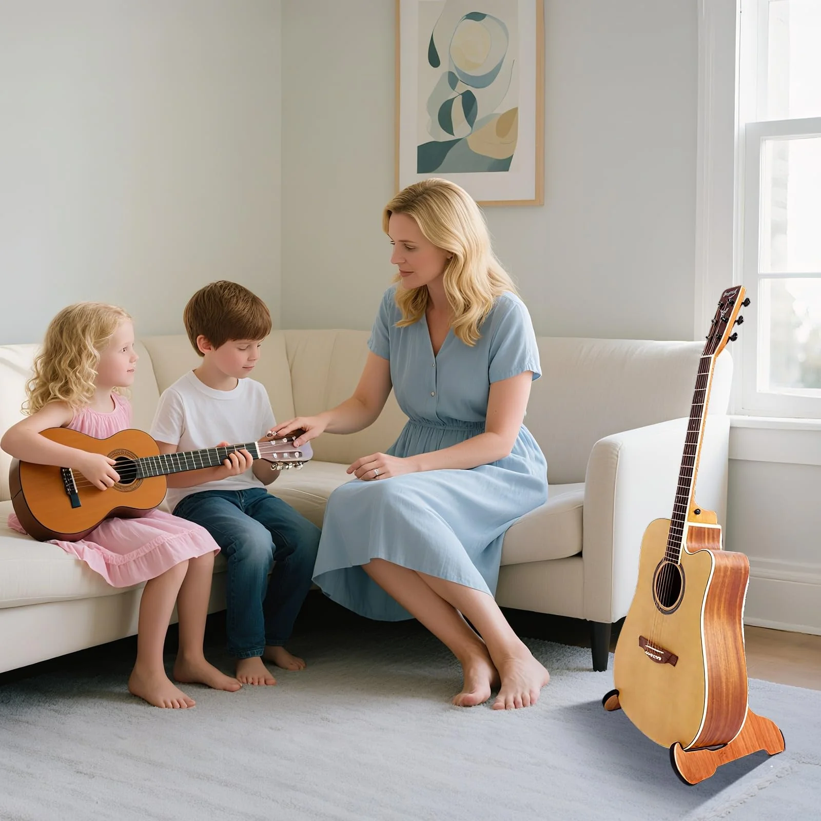 Portable Guitar Stand Floor - Folding Acoustic Electric Guitar Stands A-frame Wooden, Bamboo Single Bass Guitar Holder Portable Soporte Para Guitarra Rack for Mandolin Banjo Ukulee Violin Folding Guitar Stand - Image 3