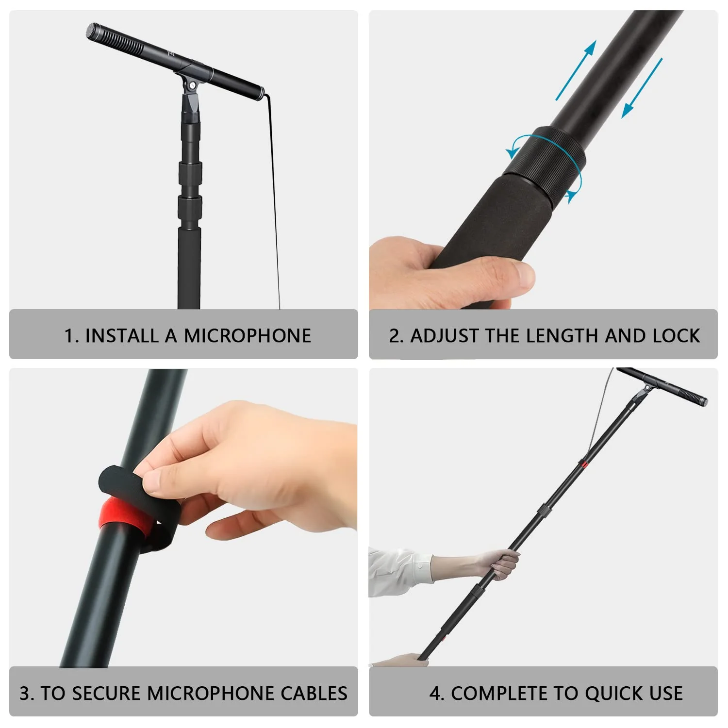 Portable Handheld Boom Pole for Shotgun Mic, 3-Section Extendable Microphone Arm for Filming with 3/8" and 5/8" Threads, 3ft to 8.3ft Adjustable Length - Image 5