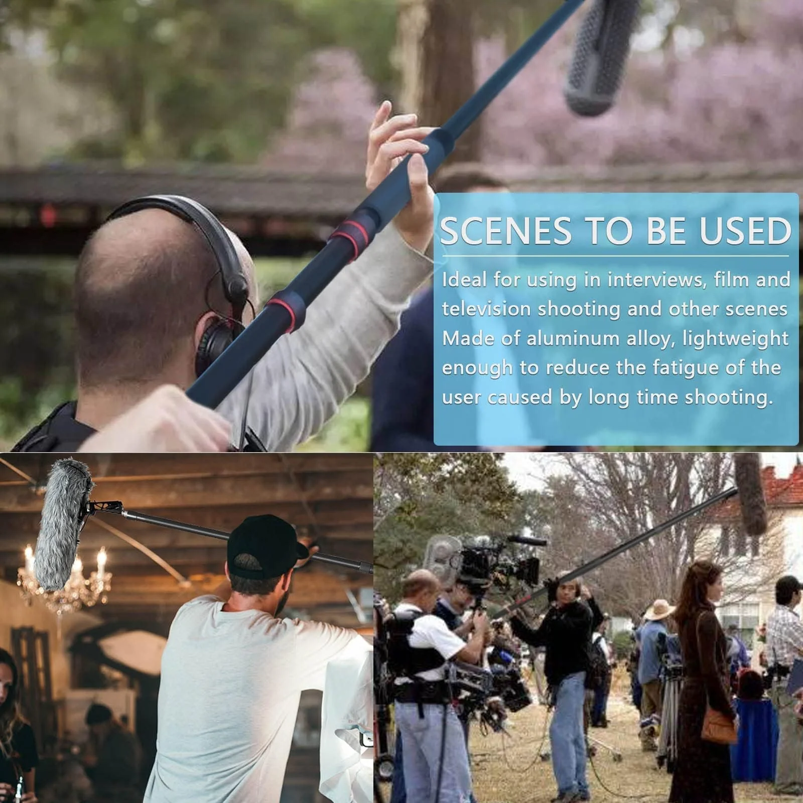Portable Handheld Boom Pole for Shotgun Mic, 3-Section Extendable Microphone Arm for Filming with 3/8" and 5/8" Threads, 3ft to 8.3ft Adjustable Length - Image 7