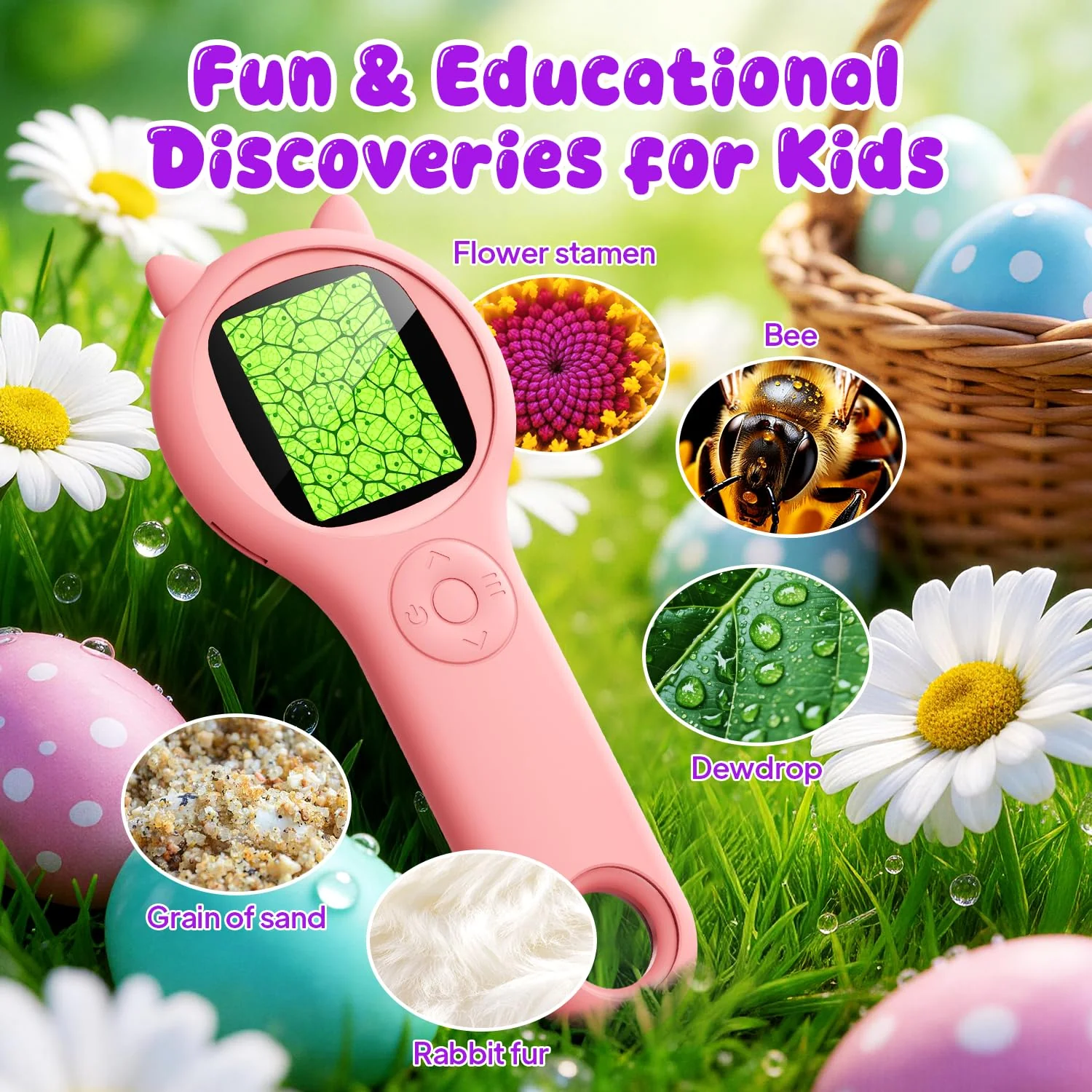 Portable Handheld Mini Digital Microscope for Kids - Educational Science Toys, Christmas & Birthday Gifts for Age 5 6 7 8 9 10 11 12 Girls & Boys (Pink) Pink 1 Pcs - Image 2