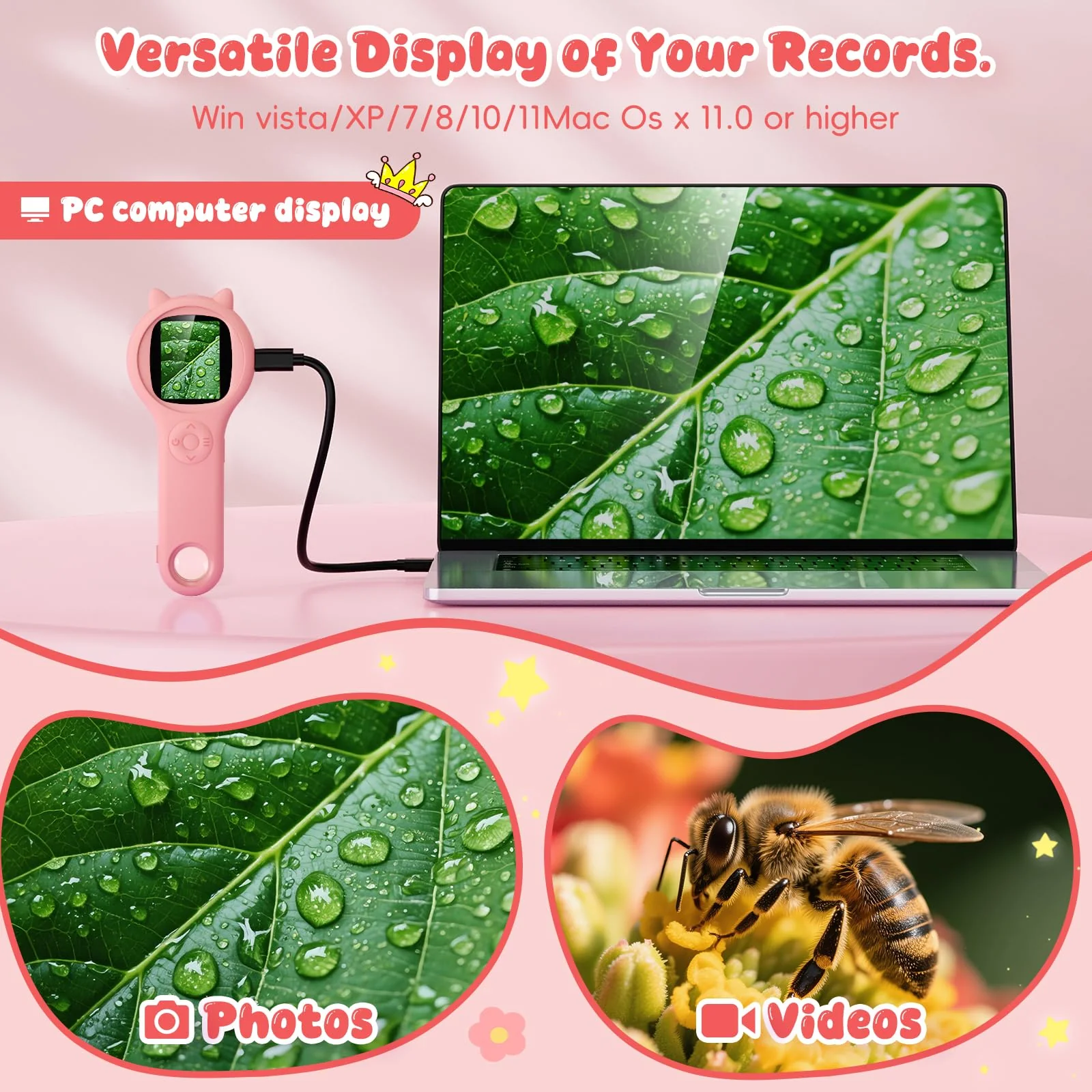 Portable Handheld Mini Digital Microscope for Kids - Educational Science Toys, Christmas & Birthday Gifts for Age 5 6 7 8 9 10 11 12 Girls & Boys (Pink) Pink 1 Pcs - Image 4
